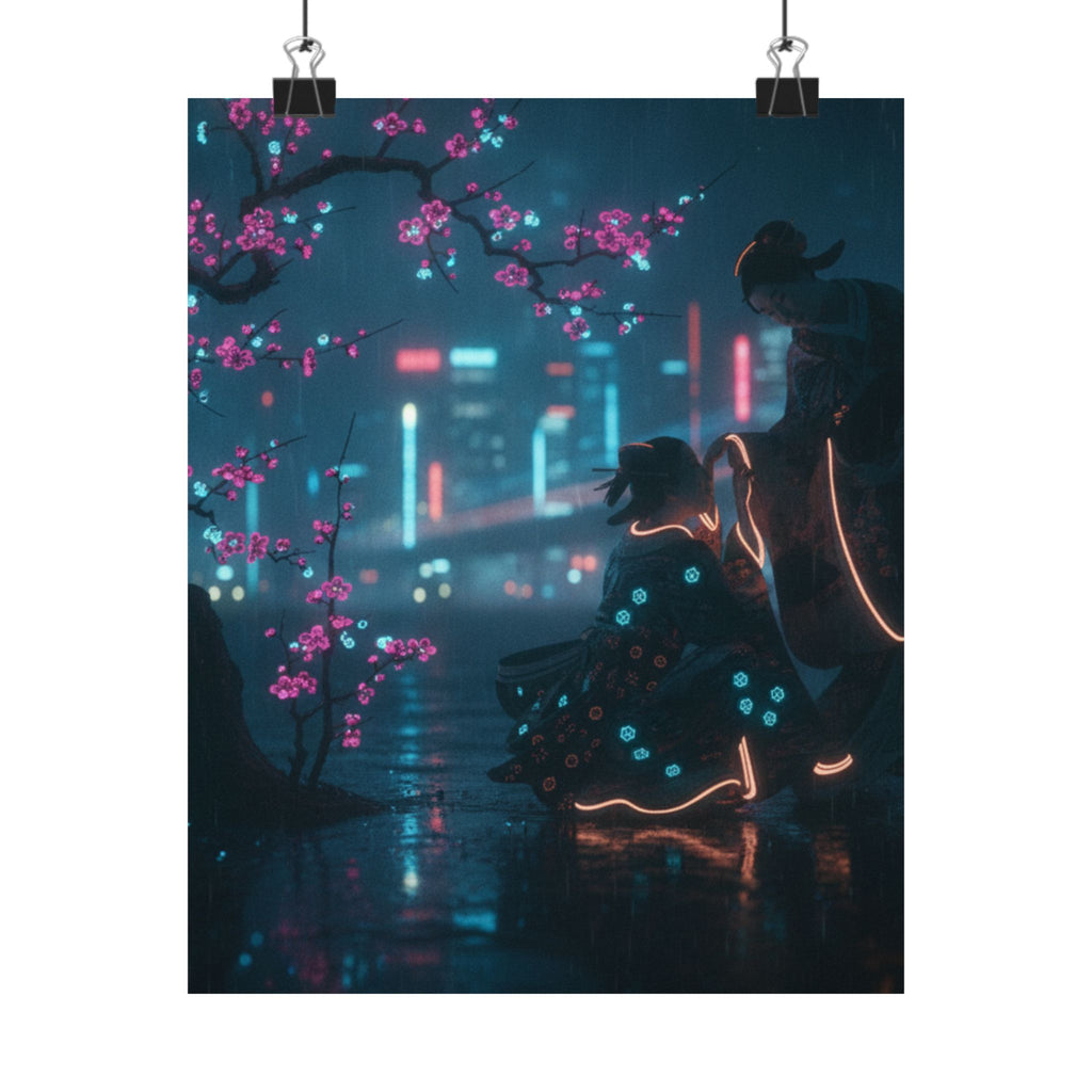 Neon Noir — Two Girls Under Plum Tree — Matte Poster