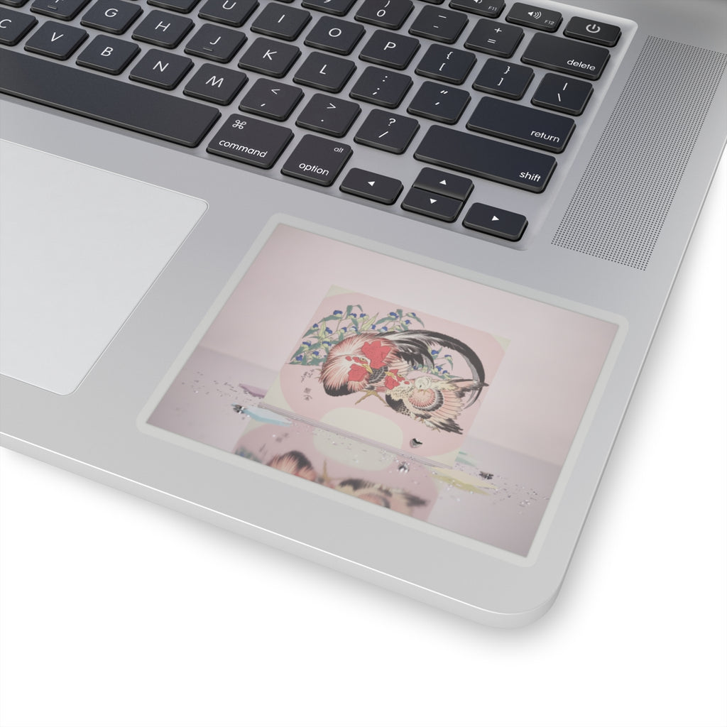 Product Marketing — Rooster, Hen And Chicken With Spiderwort — Kiss-Cut Sticker