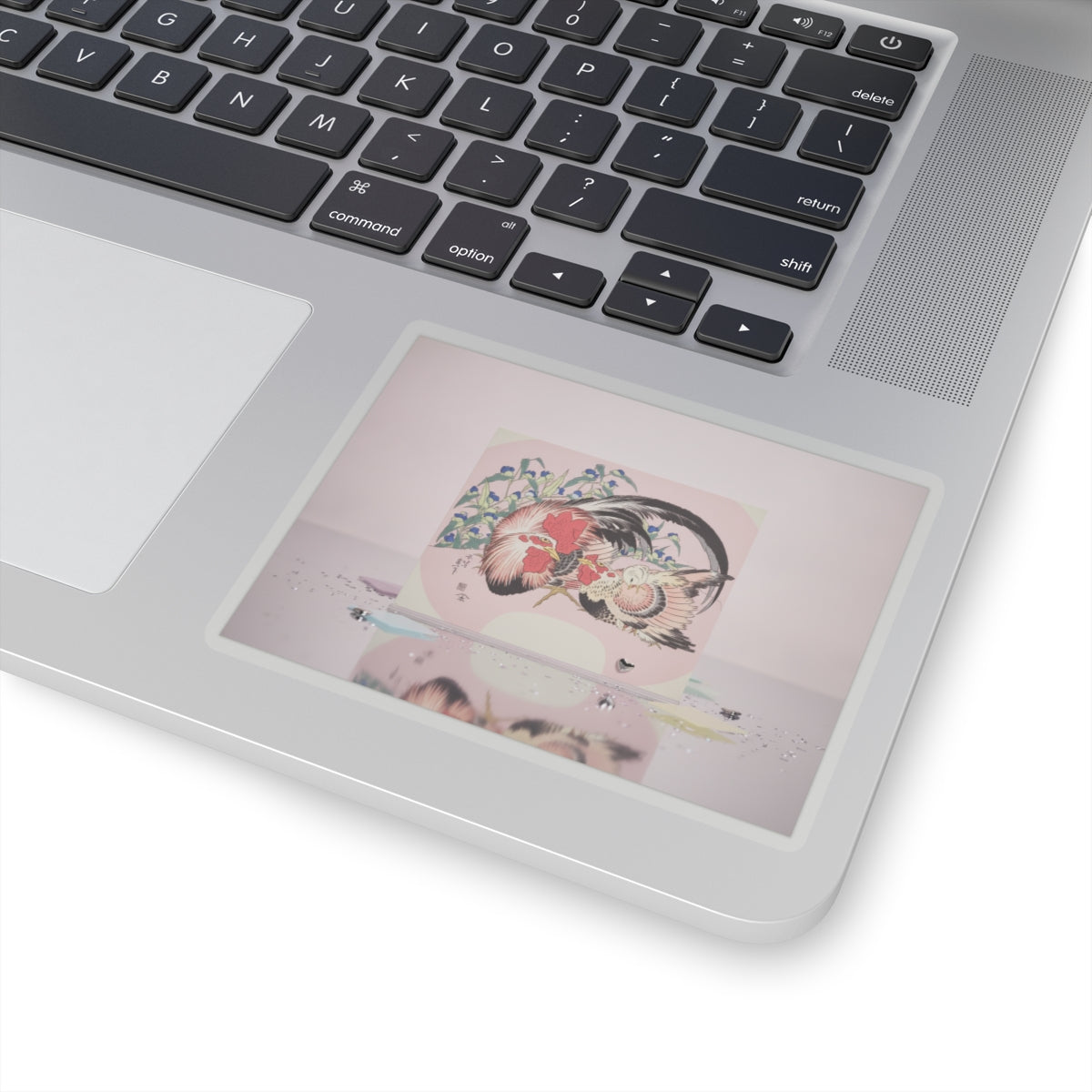 Product Marketing — Rooster, Hen And Chicken With Spiderwort — Kiss-Cut Sticker