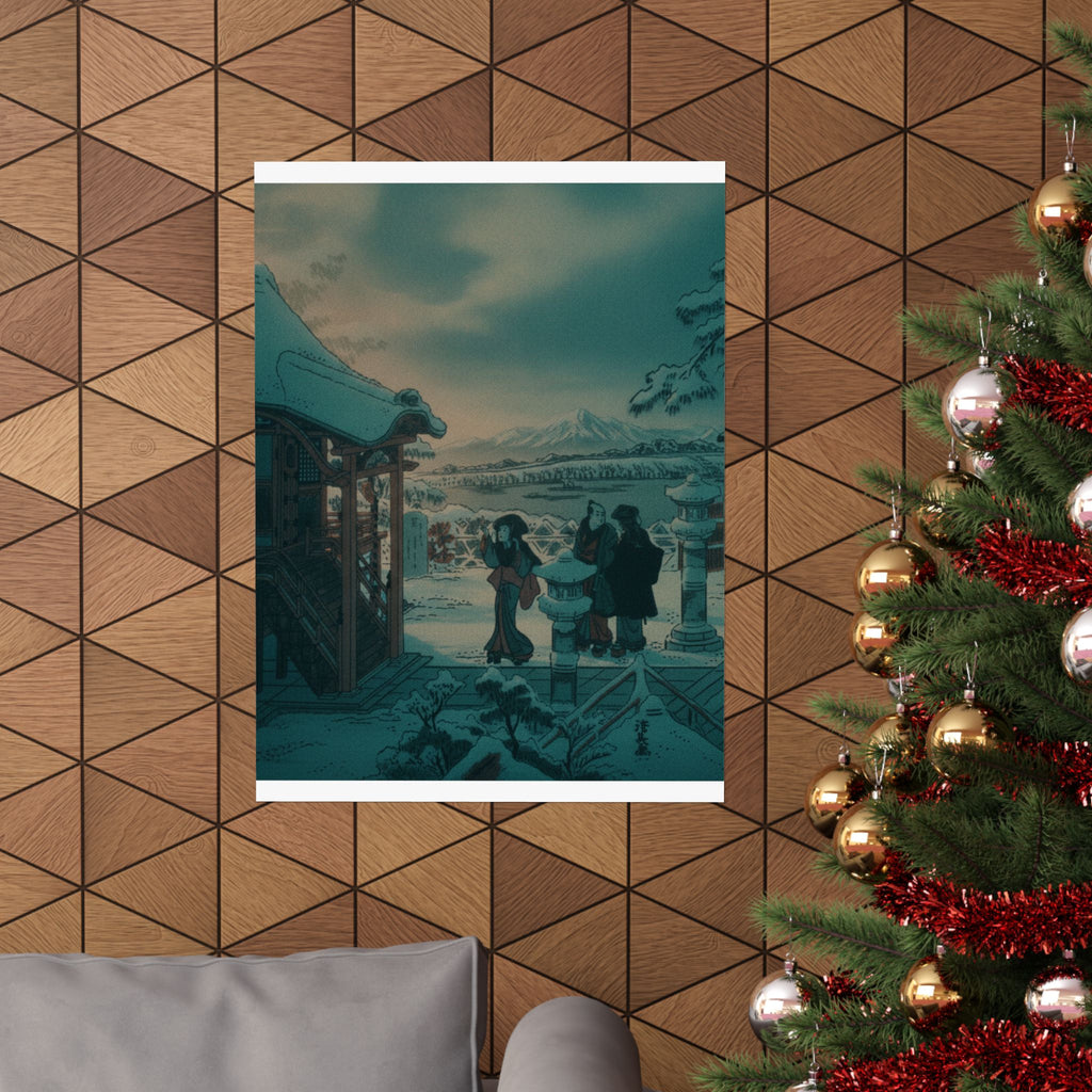 Cinematic — Snow Scene With Figures Outside A Temple — Matte Poster