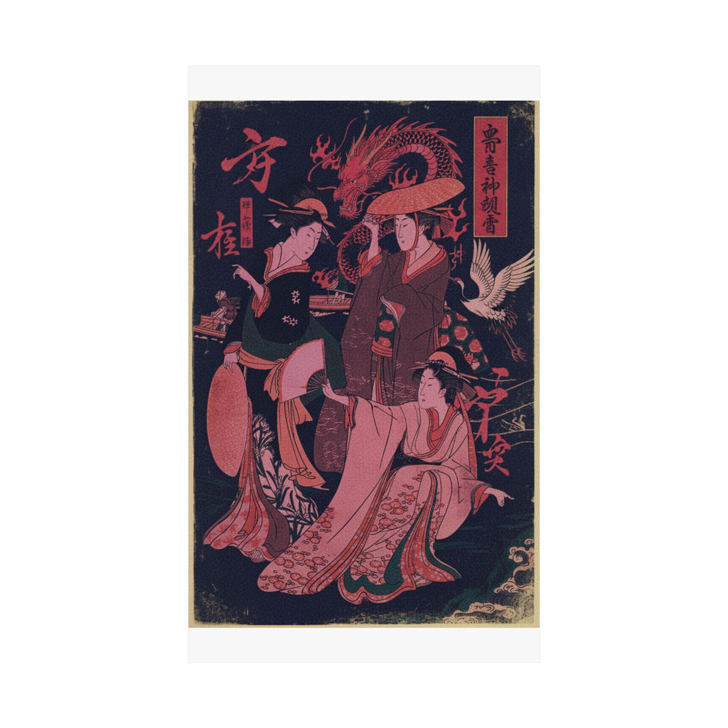Japanese Street — Three Young Ladies By The Seashore — Matte Poster