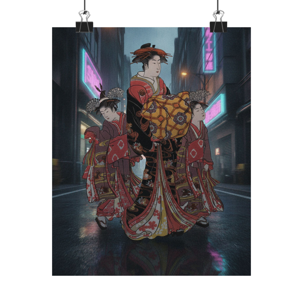 Fast Furious — An Oiran Accompanied By Two Kamuro — Matte Poster