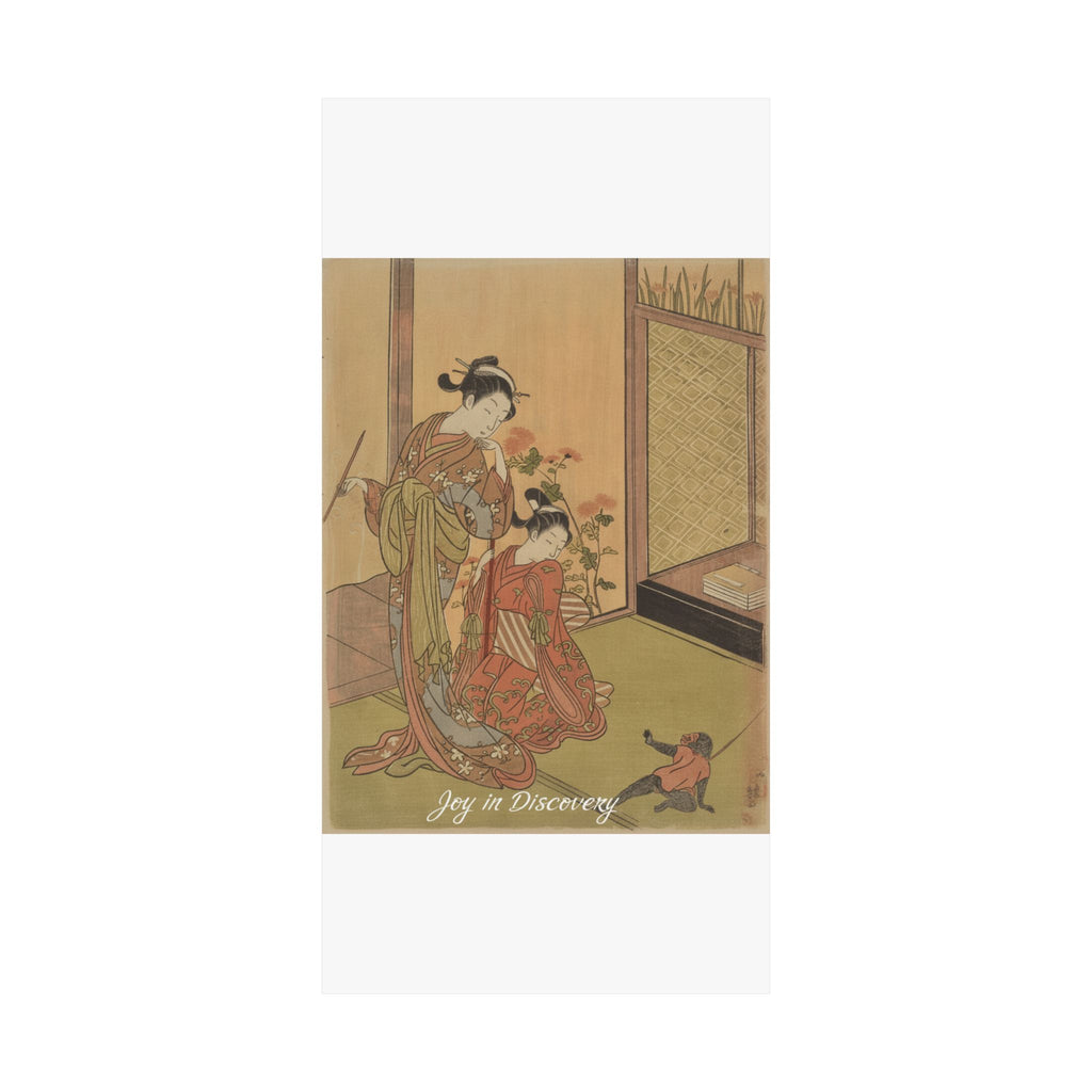 Affirmation — Two Girls Looking At A Monkey On A Leash — Matte Poster