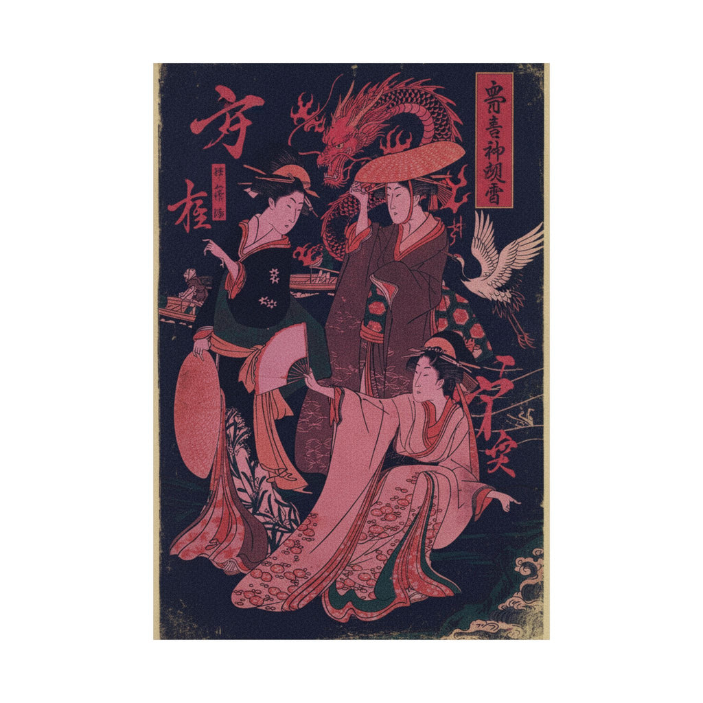 Japanese Street — Three Young Ladies By The Seashore — Matte Poster