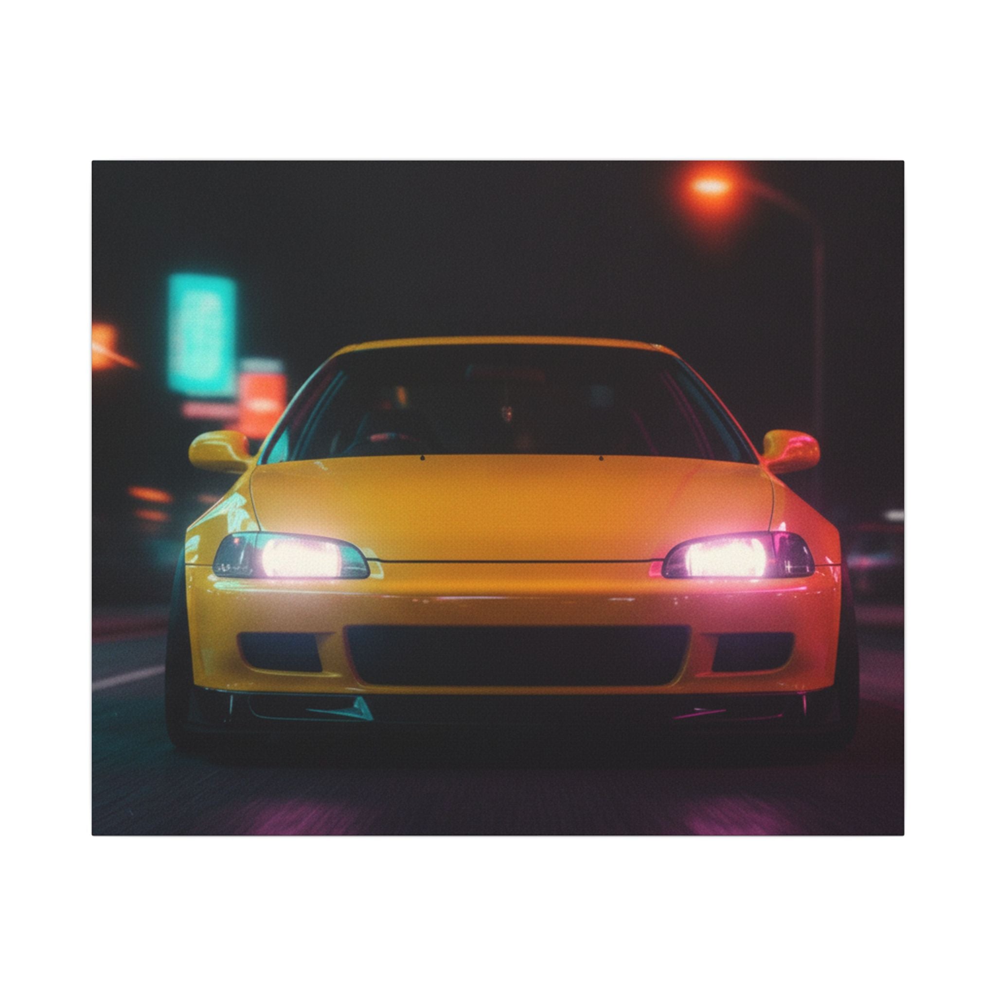 Neon Night JDM Yellow Coupe Street Matte Canvas