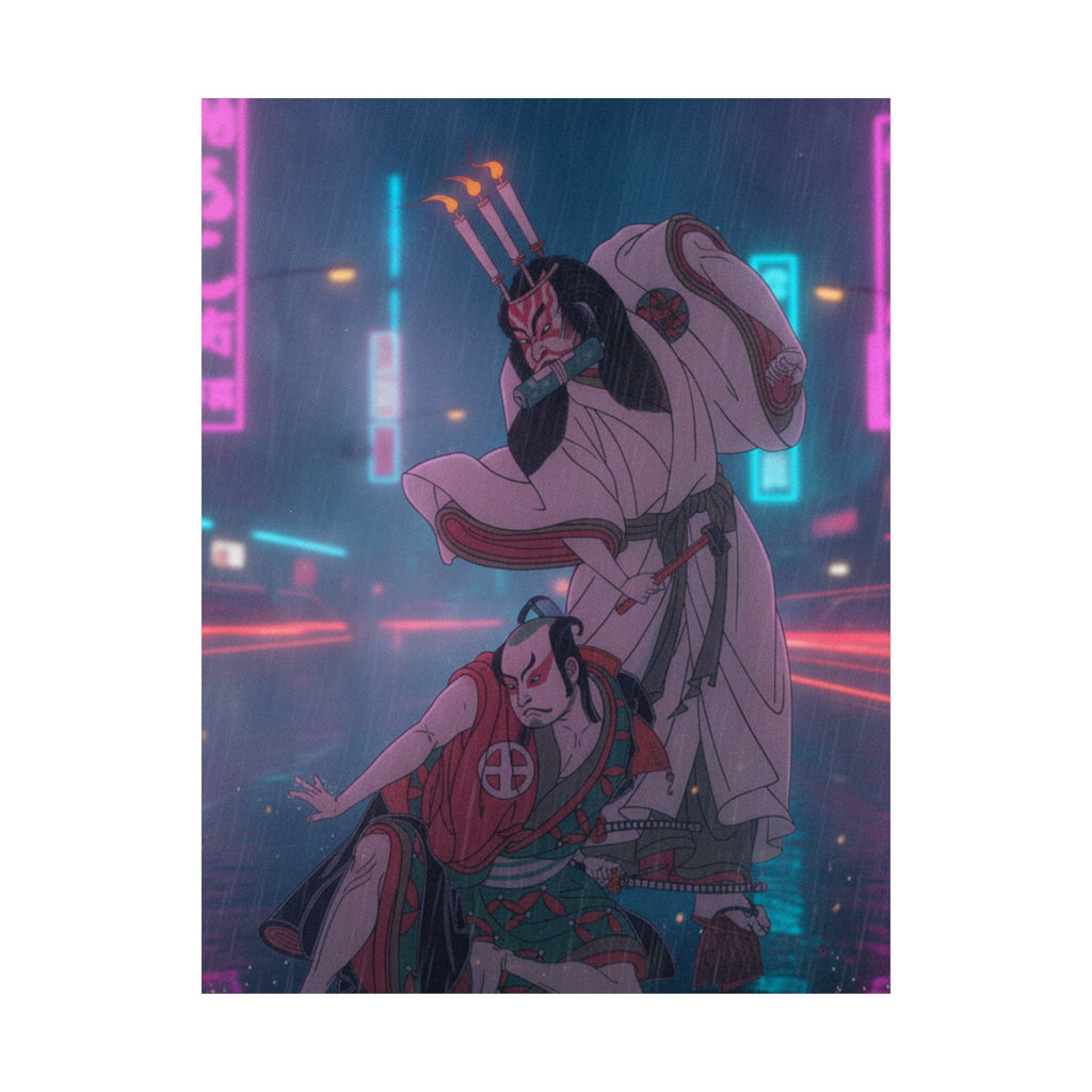 Neon Noir — Kabuki Actors Ichimura Uzaemon Ix As Ko-Kakeyama And Ōtani Hiroji Iii As Kōga Sa — Matte Poster