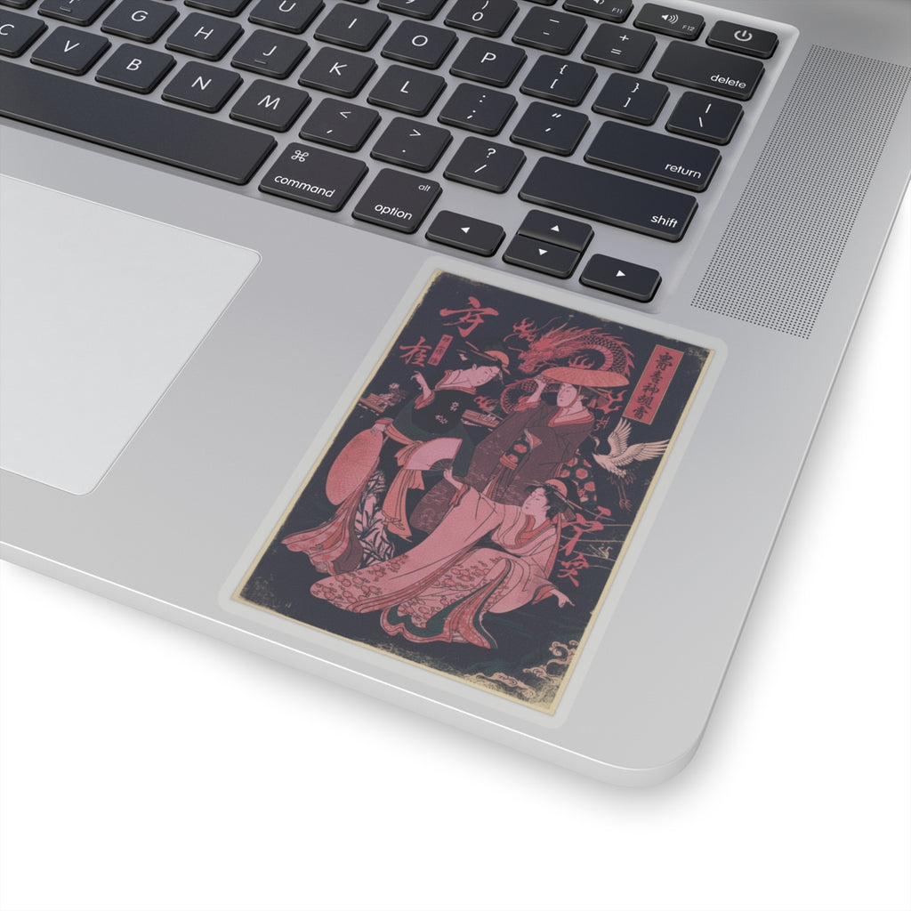 Japanese Street — Three Young Ladies By The Seashore — Kiss-Cut Sticker