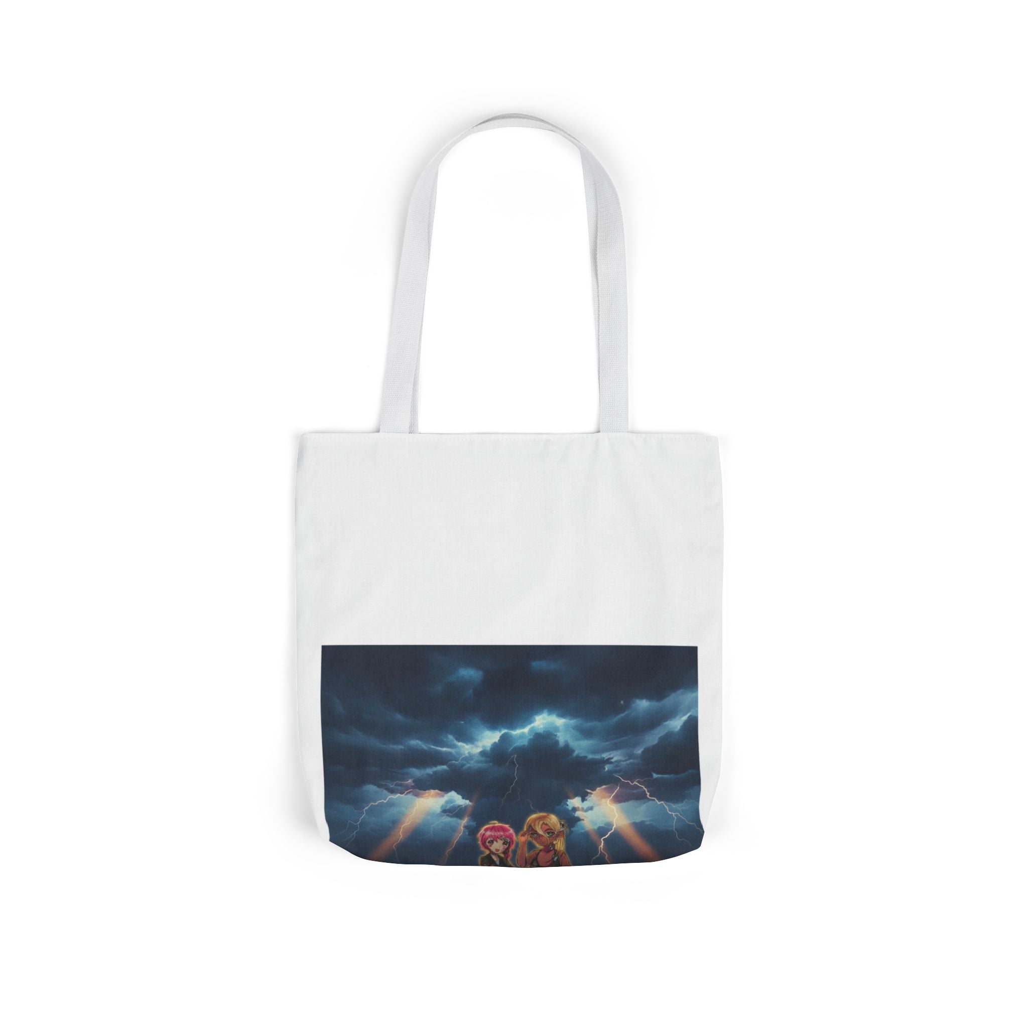 Anime Girls Under Lightning Storm Canvas Tote Bag
