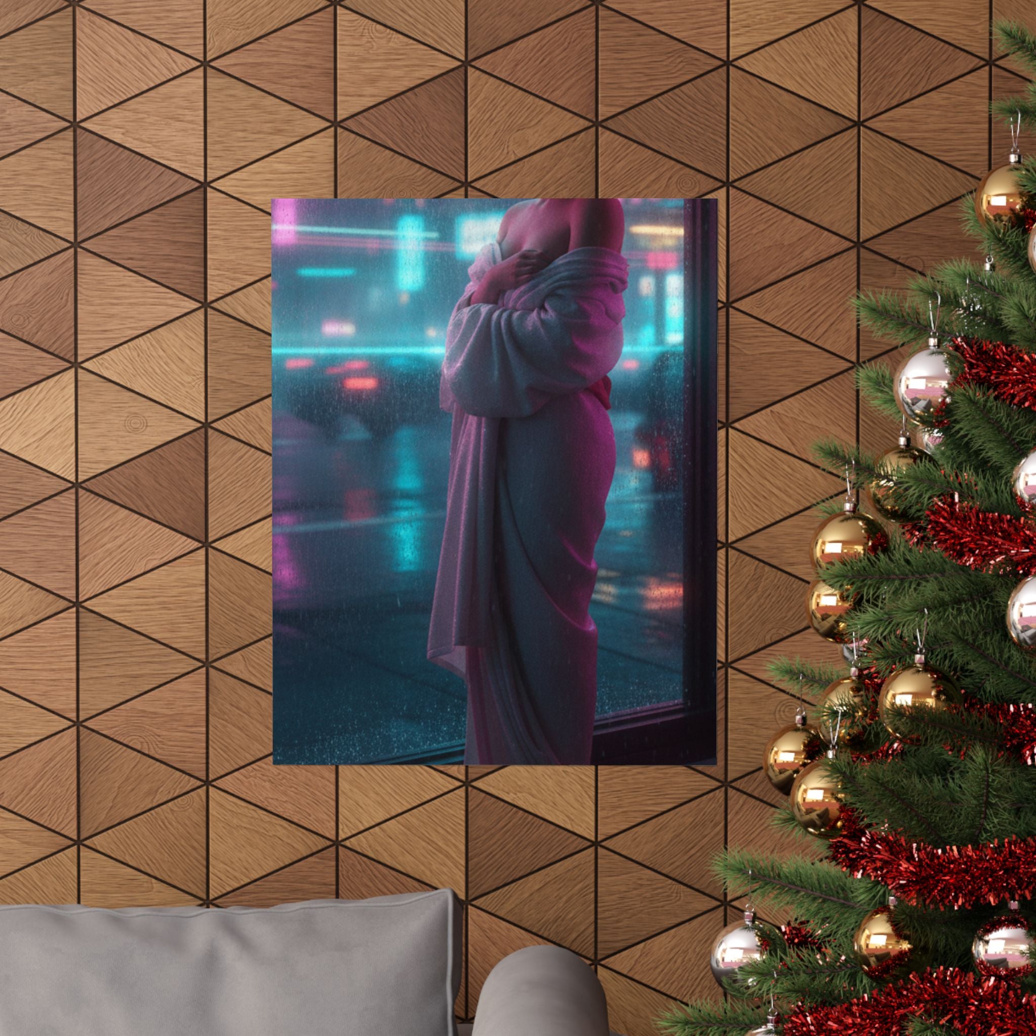 Neon Noir — Girl Drying Herself After Her Bath — Matte Poster