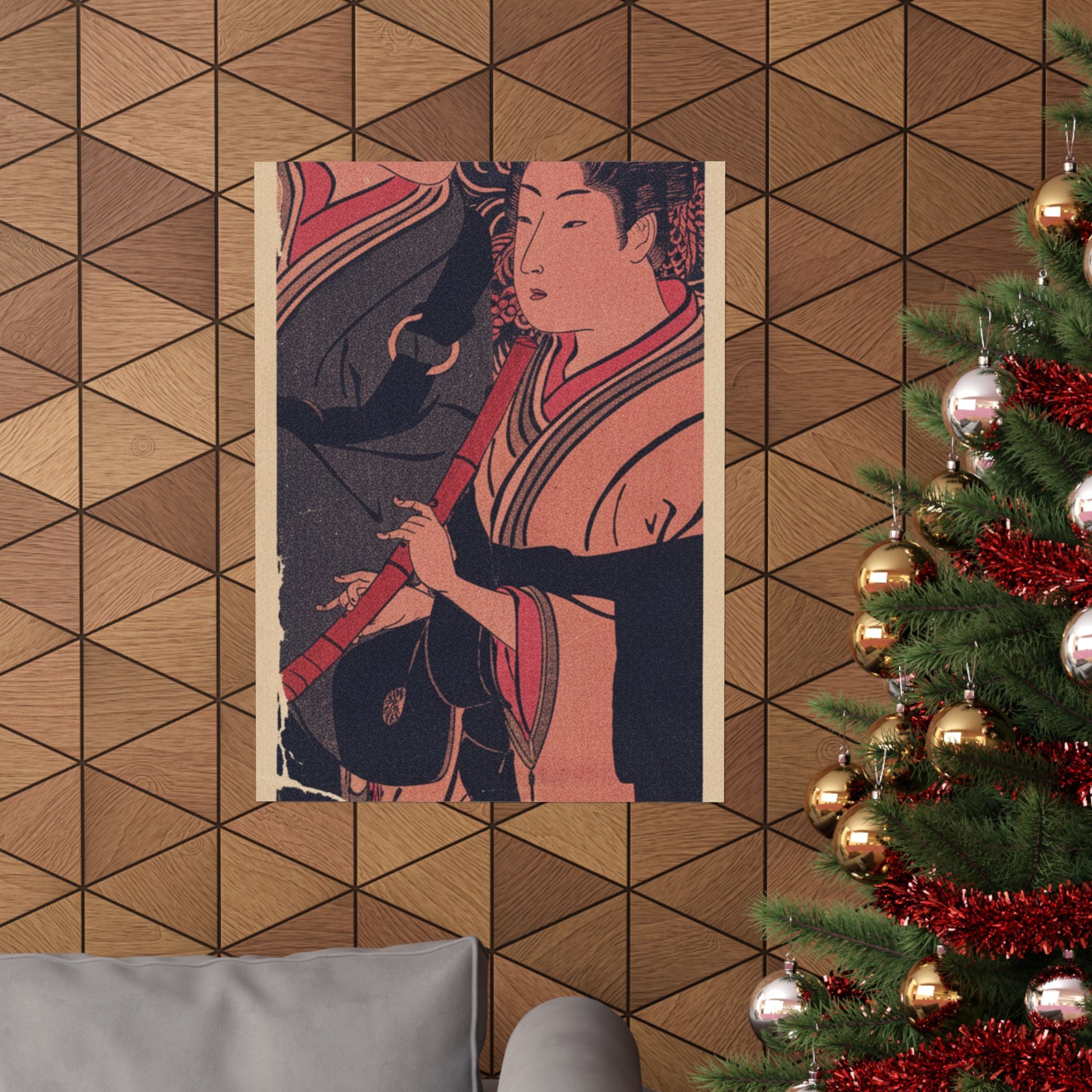 Japanese Street — Two Men, One Playing A Flute — Matte Poster