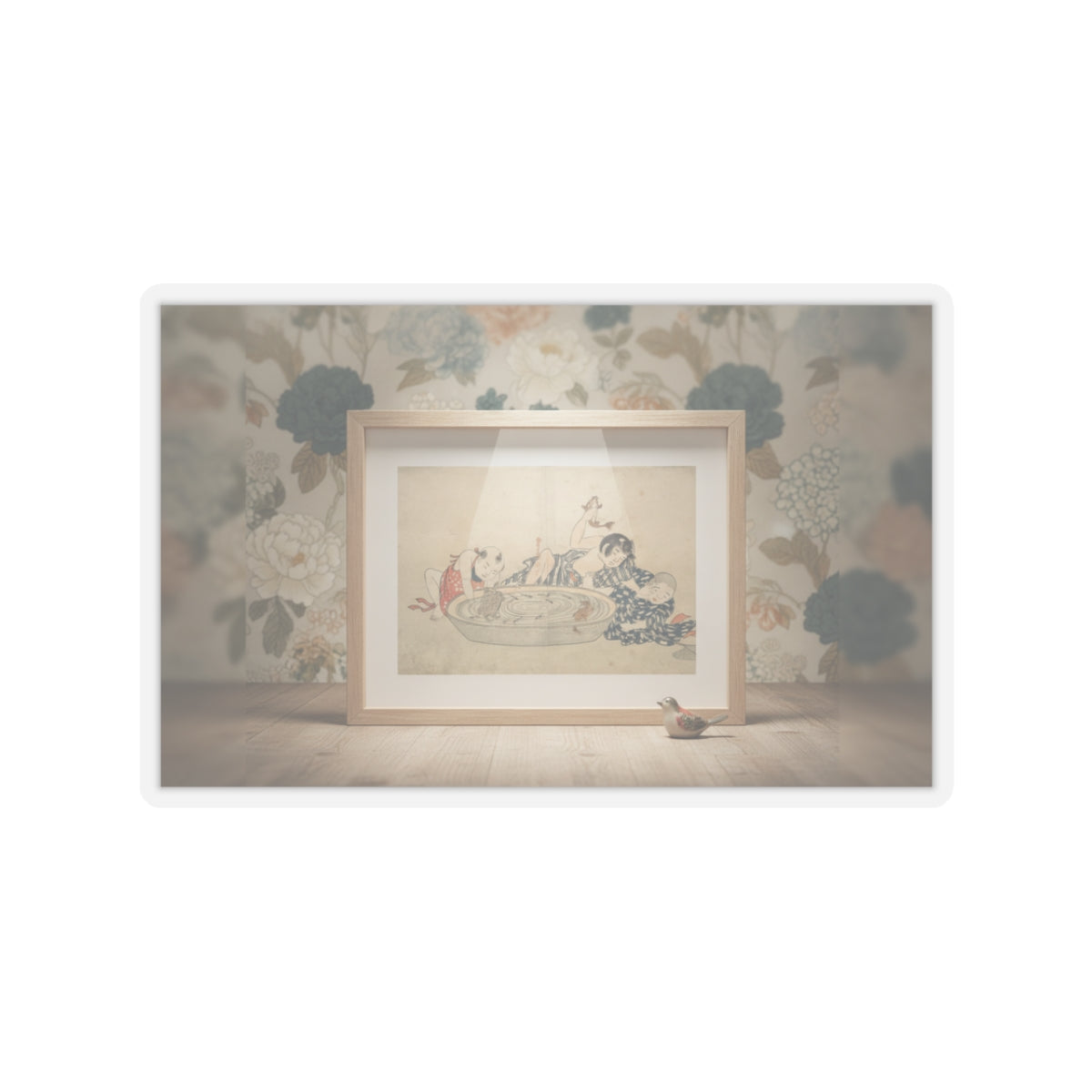 Product Marketing — Boys Playing With A Basin Of Fish And Turtles — Kiss-Cut Sticker