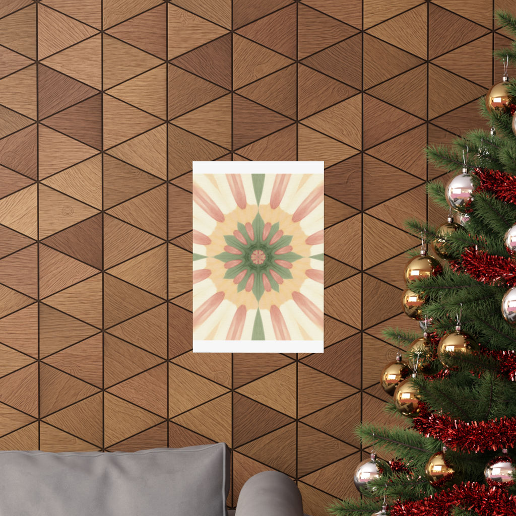 Peach and Sage Floral Kaleidoscope Mandala Poster