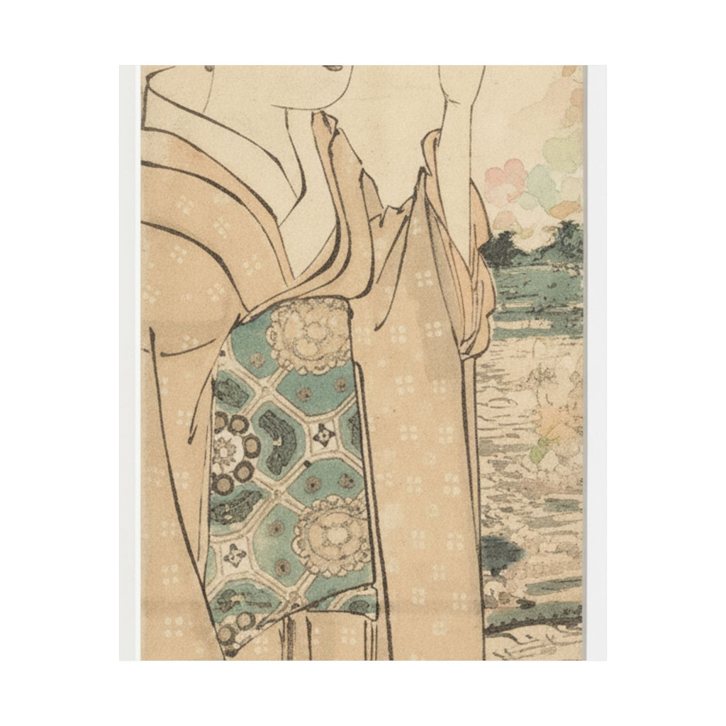 Watercolor — Woman With Fan On The Banks Of The Sumida River — Matte Poster