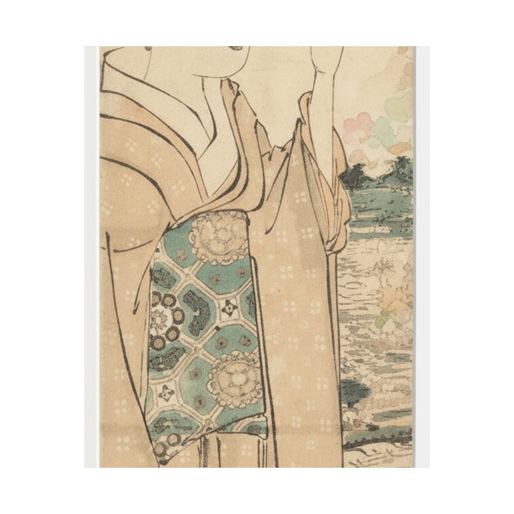 Watercolor — Woman With Fan On The Banks Of The Sumida River — Matte Poster