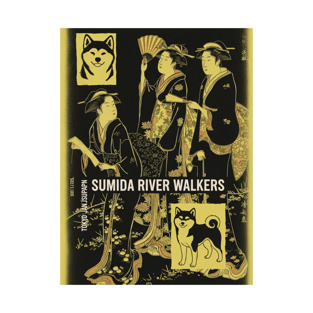 Streetwear Collage — Three Young Women Strolling On The Bank Of The Sumida River — Matte Poster