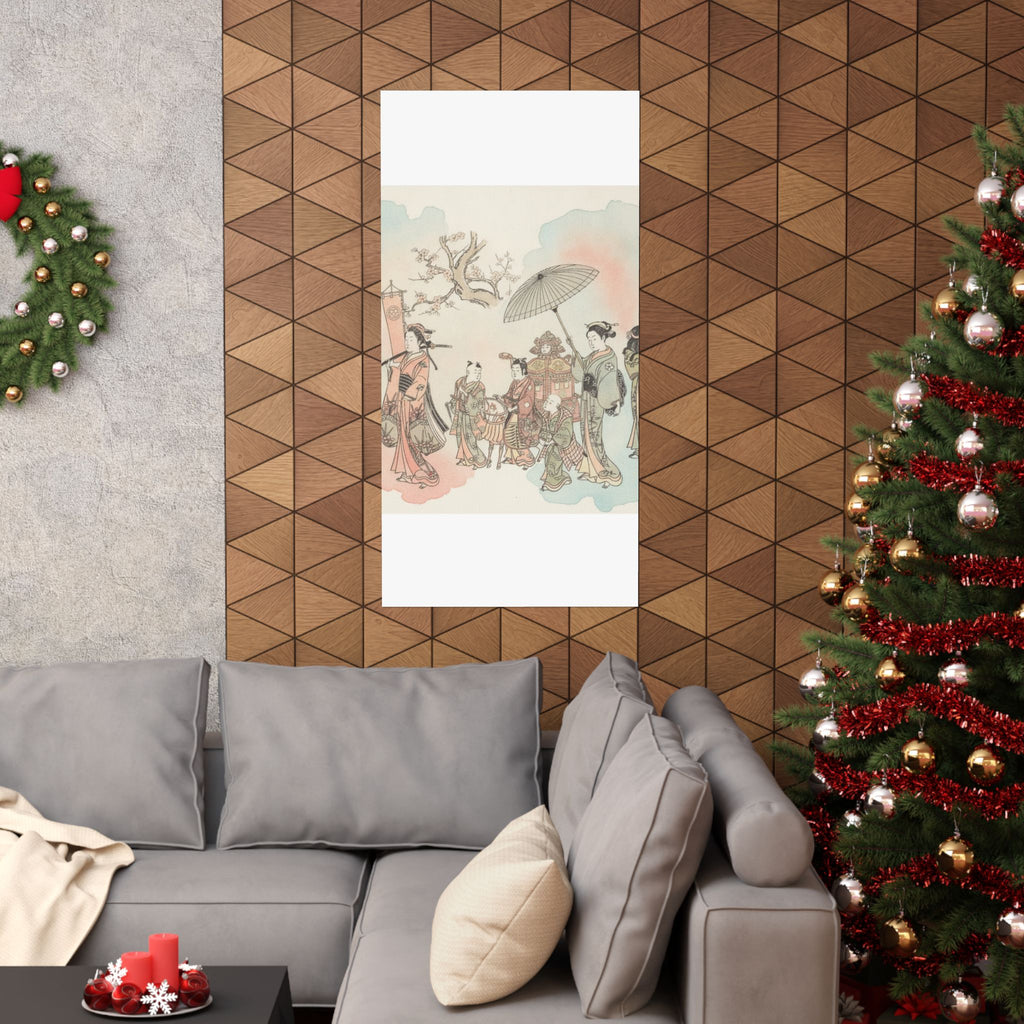 Watercolor — Children Play-Acting A Daimyo Procession — Matte Poster