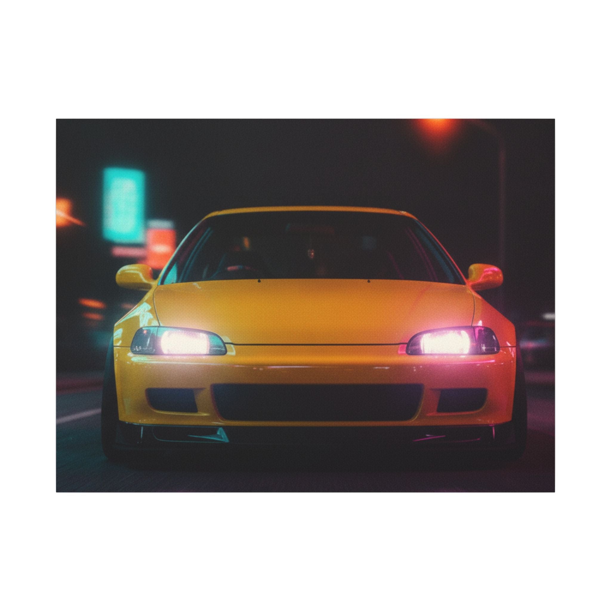 Neon Night JDM Yellow Coupe Street Matte Canvas
