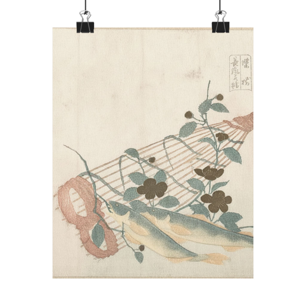 Botanical — Sweet Fishes Of The Nagara River, With Baskets And Flowers — Matte Poster