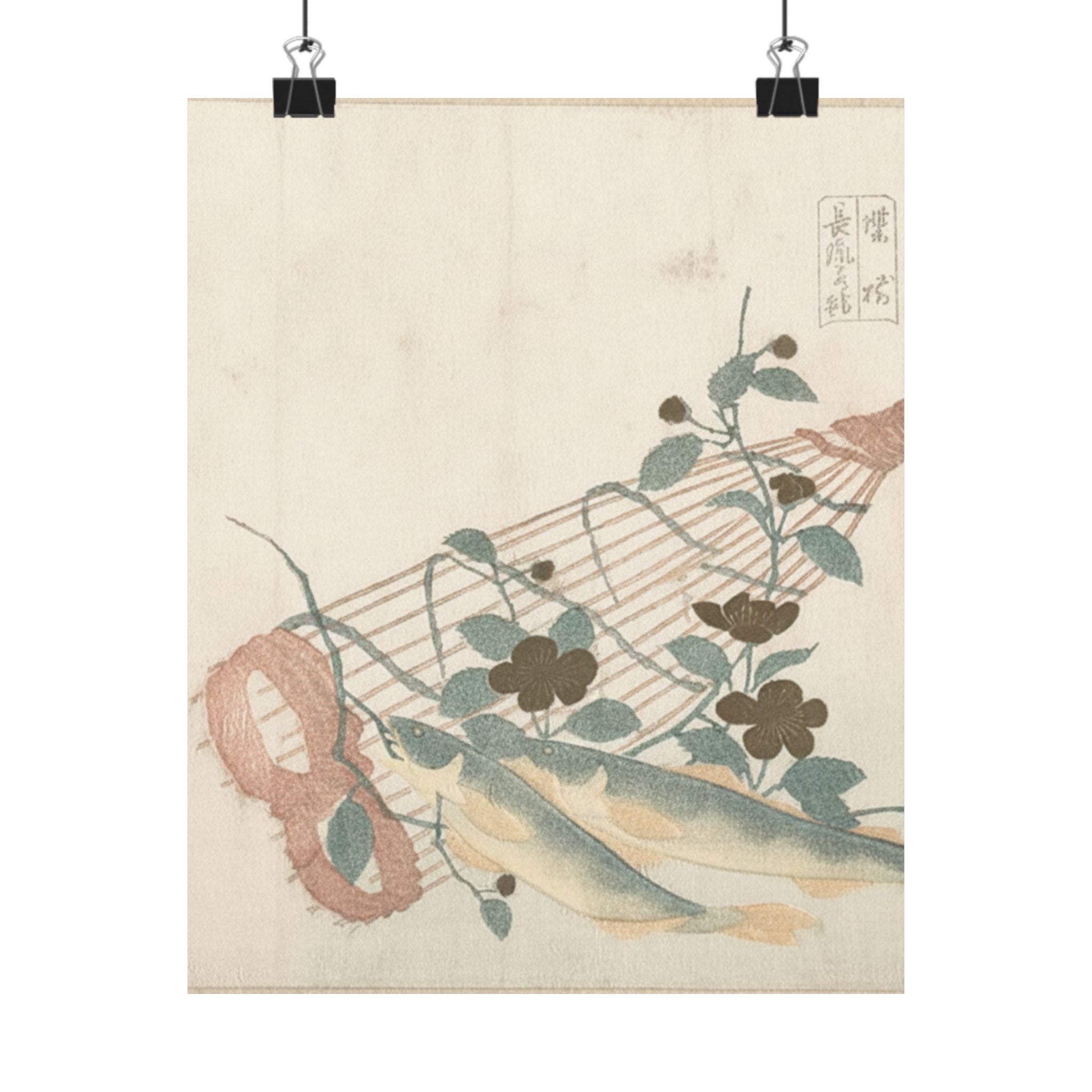 Botanical — Sweet Fishes Of The Nagara River, With Baskets And Flowers — Matte Poster