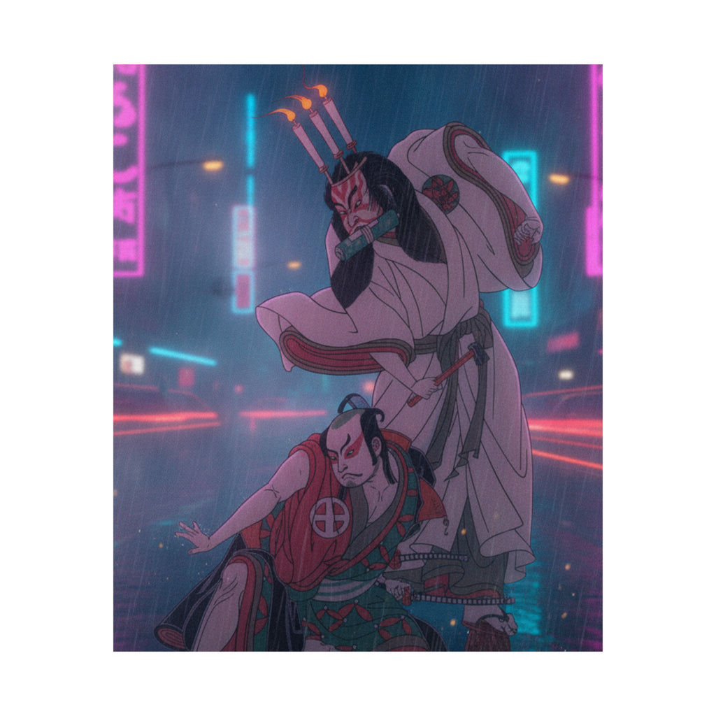 Neon Noir — Kabuki Actors Ichimura Uzaemon Ix As Ko-Kakeyama And Ōtani Hiroji Iii As Kōga Sa — Matte Poster