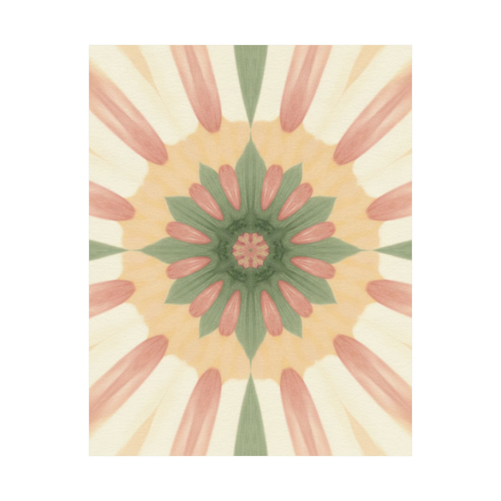 Peach and Sage Floral Kaleidoscope Mandala Poster