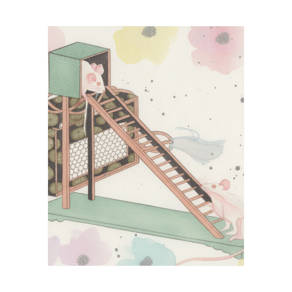 Watercolor — White Mice Playing — Matte Poster