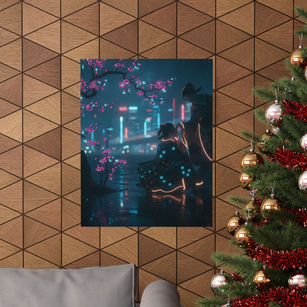 Neon Noir — Two Girls Under Plum Tree — Matte Poster