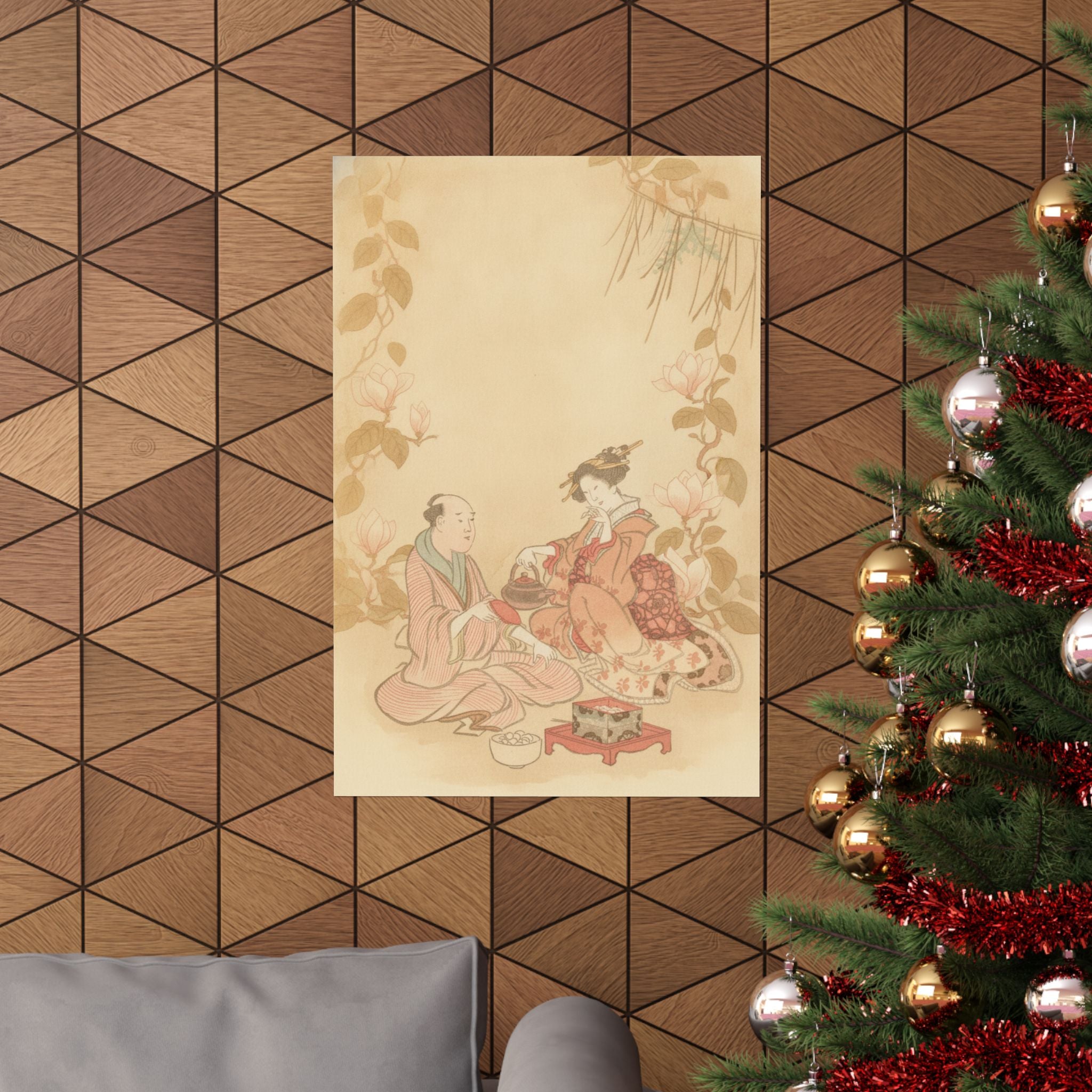 Southern Sunset — Woman Entertaining Her Guest With New Year Wine — Matte Poster