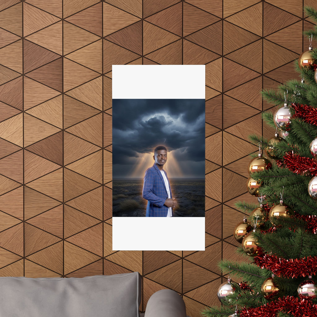 Smiling Man Blue Check Blazer Storm Sunrays Matte Poster