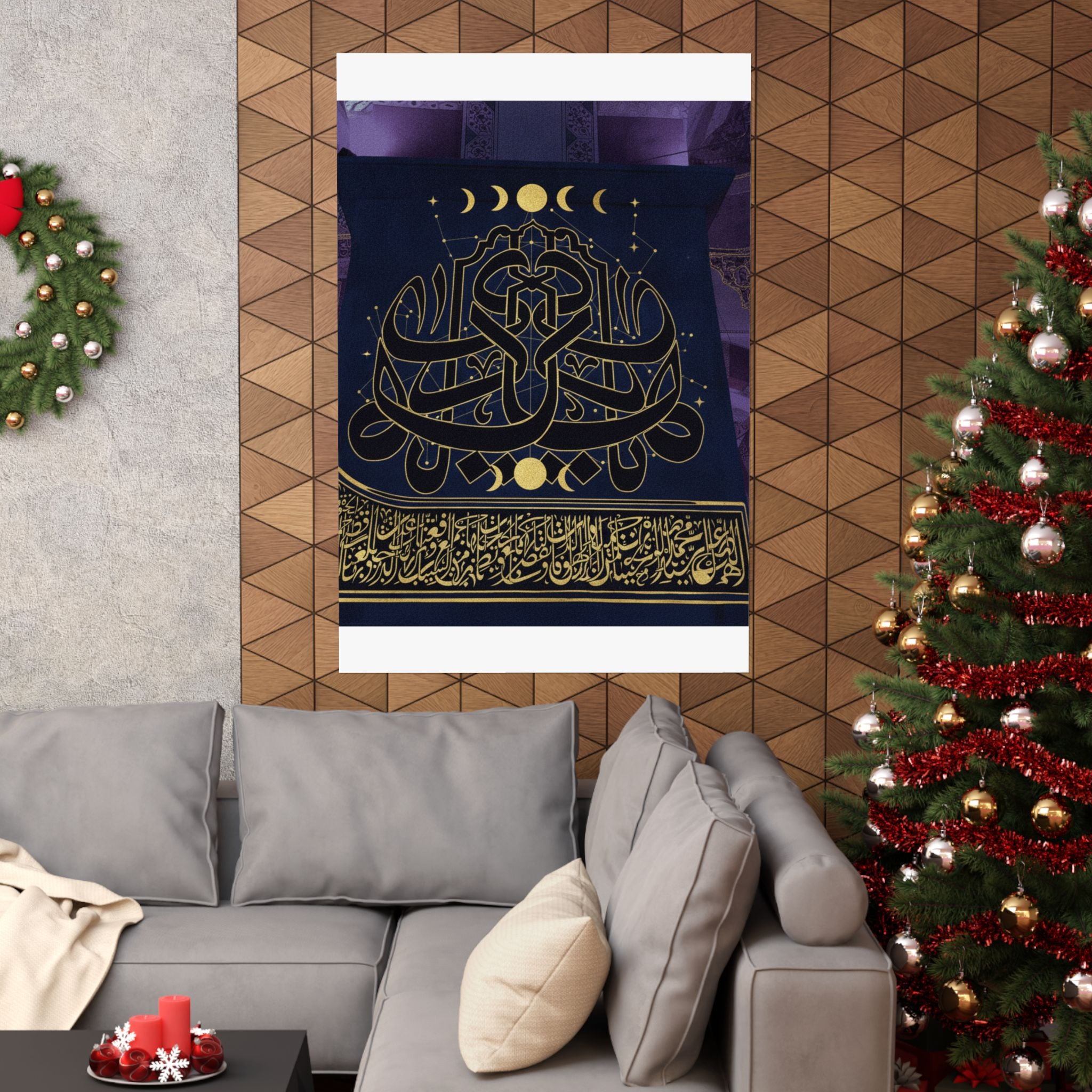 Gold Arabic Calligraphy Moon Phases Navy Matte Poster