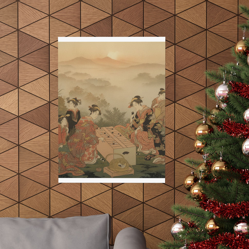 Scenic Nature — Two Young Women Playing A Game Of Sugoroku — Matte Poster