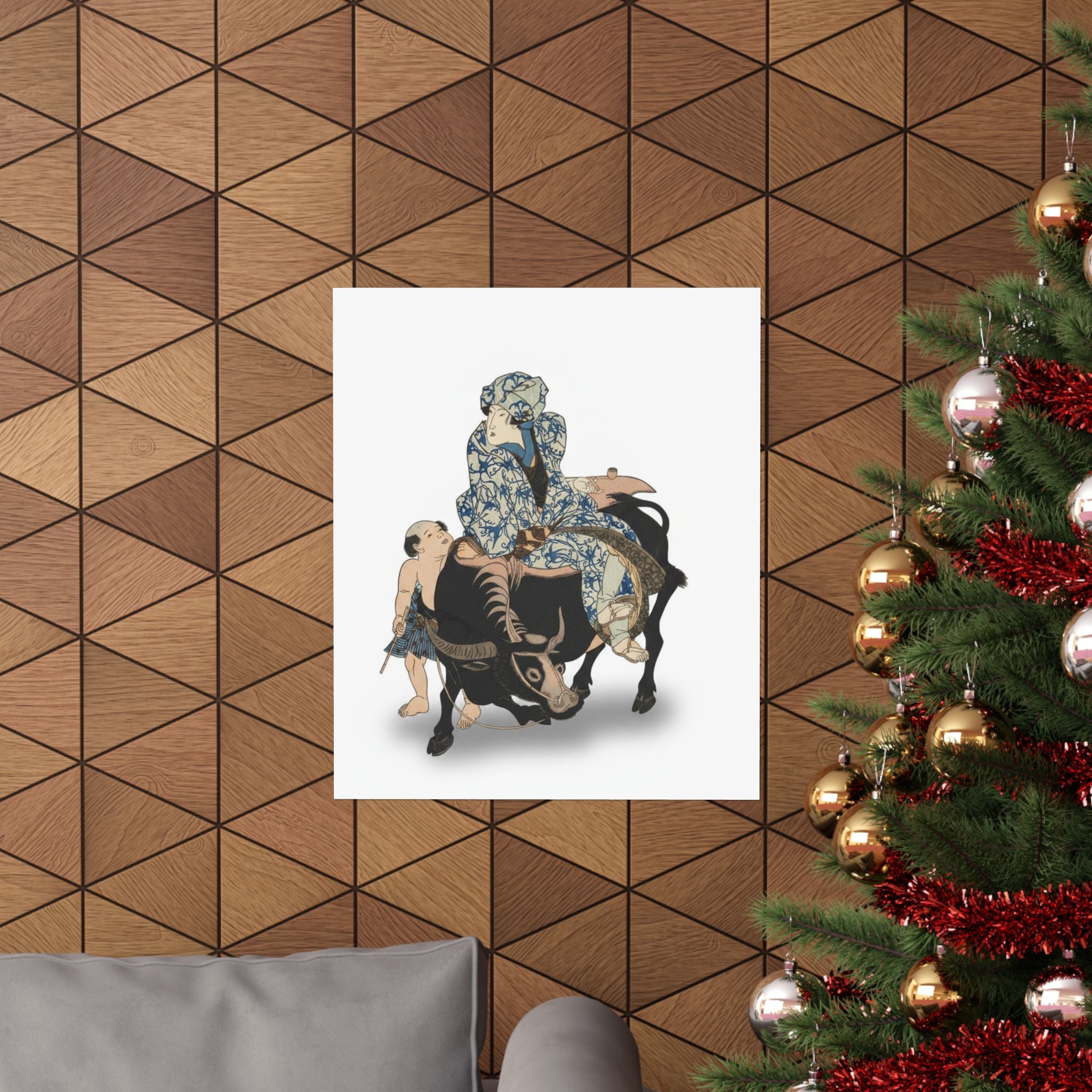 Ecommerce Main — Roshungi (Chinese, Lu Zhunyi) As A Woman With A Pipe Riding On A Buffalo — Matte Poster