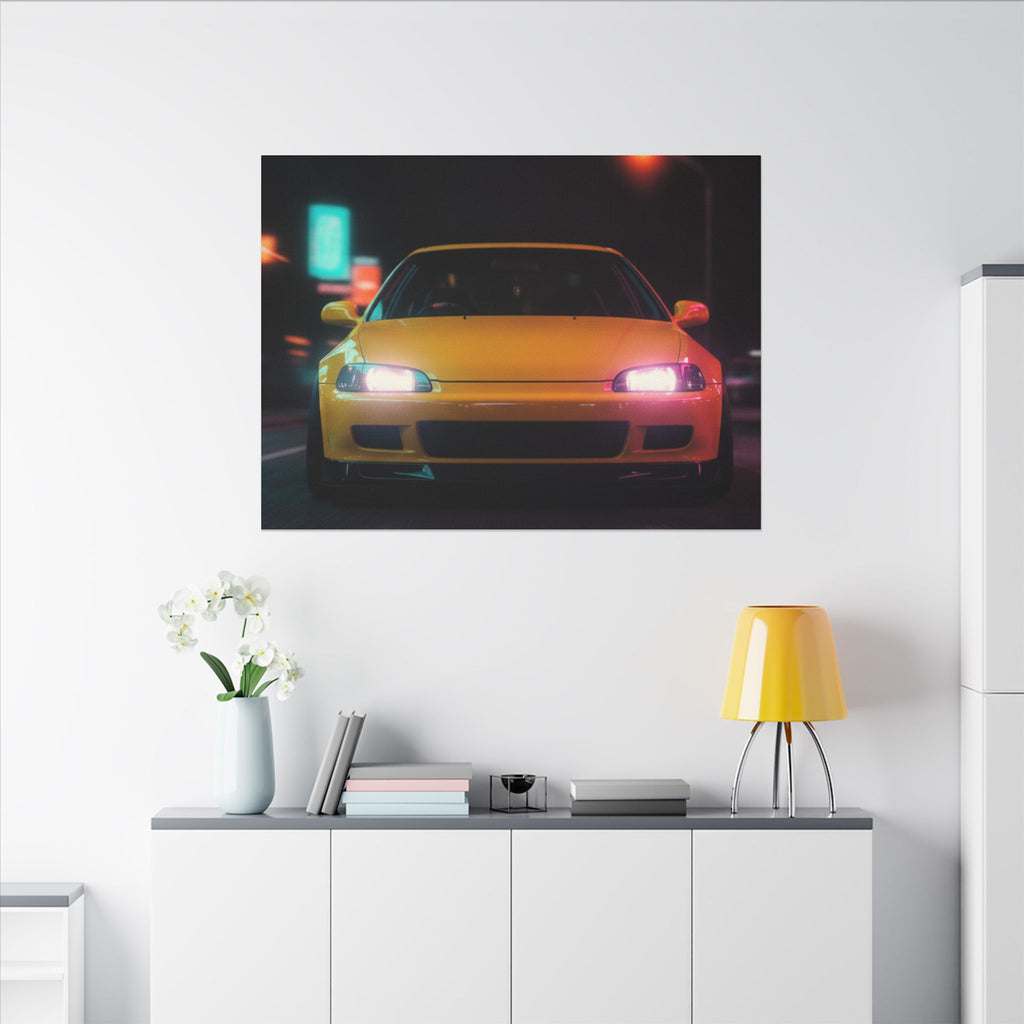 Neon Night JDM Yellow Coupe Street Matte Canvas