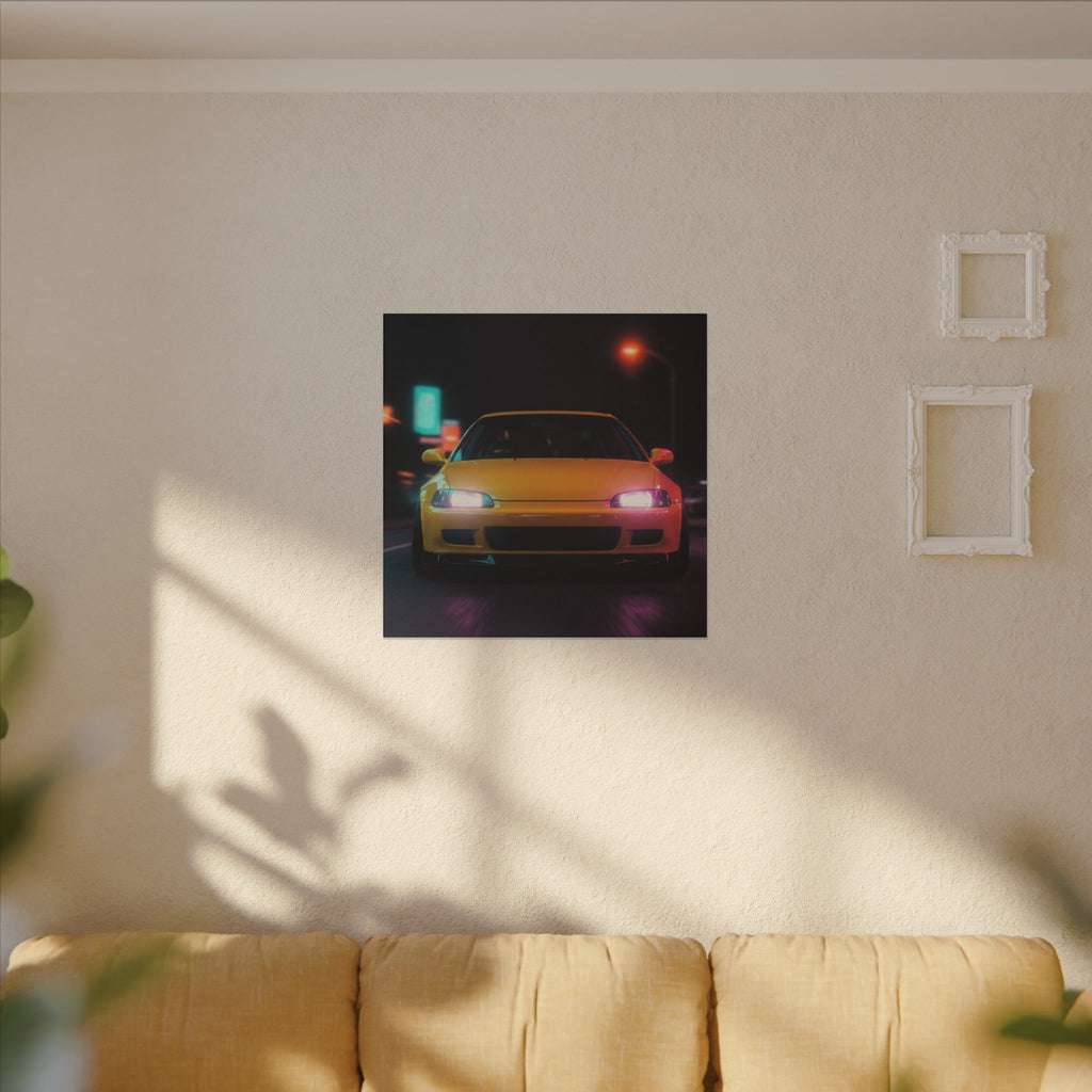 Neon Night JDM Yellow Coupe Street Matte Canvas