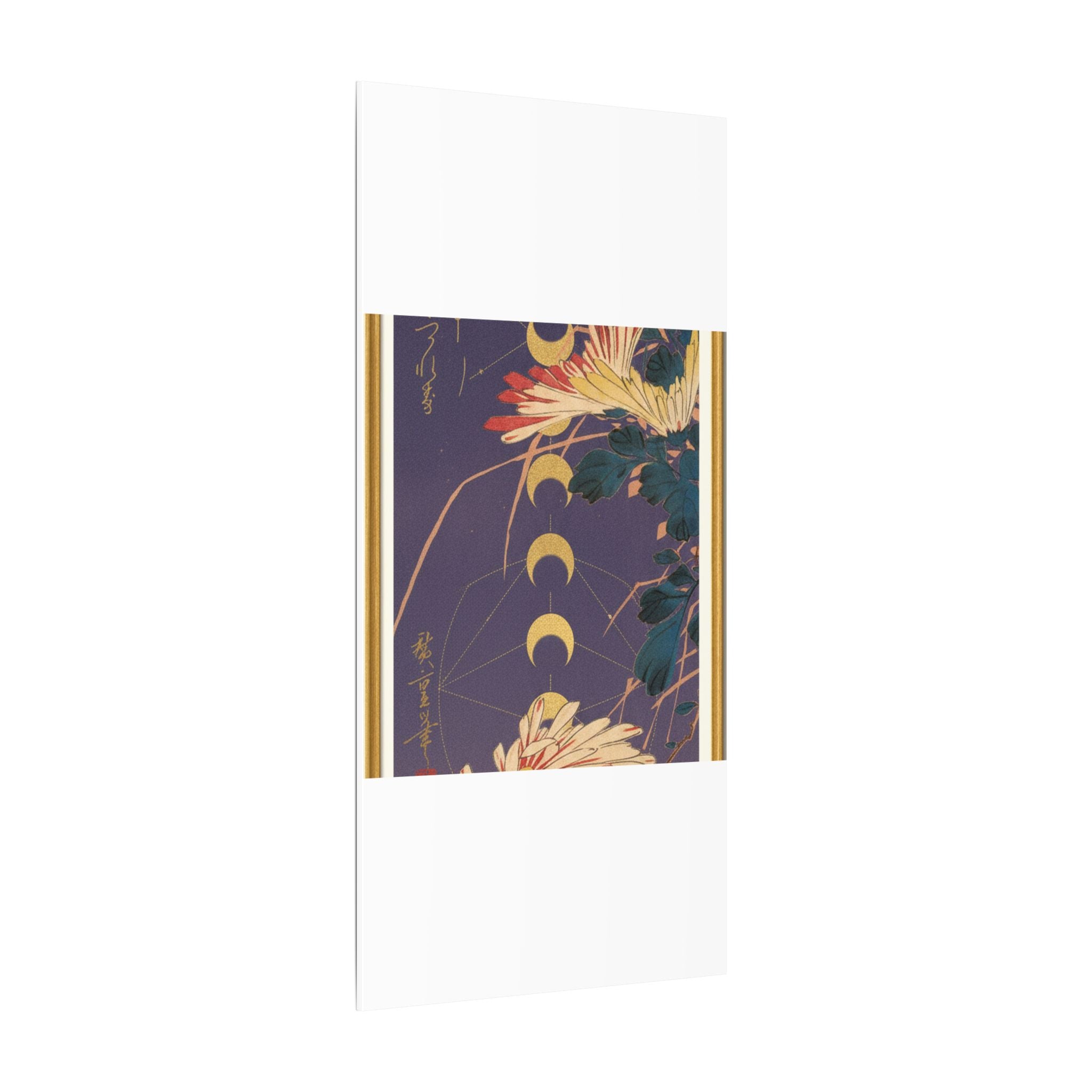 Chrysanthemum and Gold Moon Phases Woodblock Matte Canvas