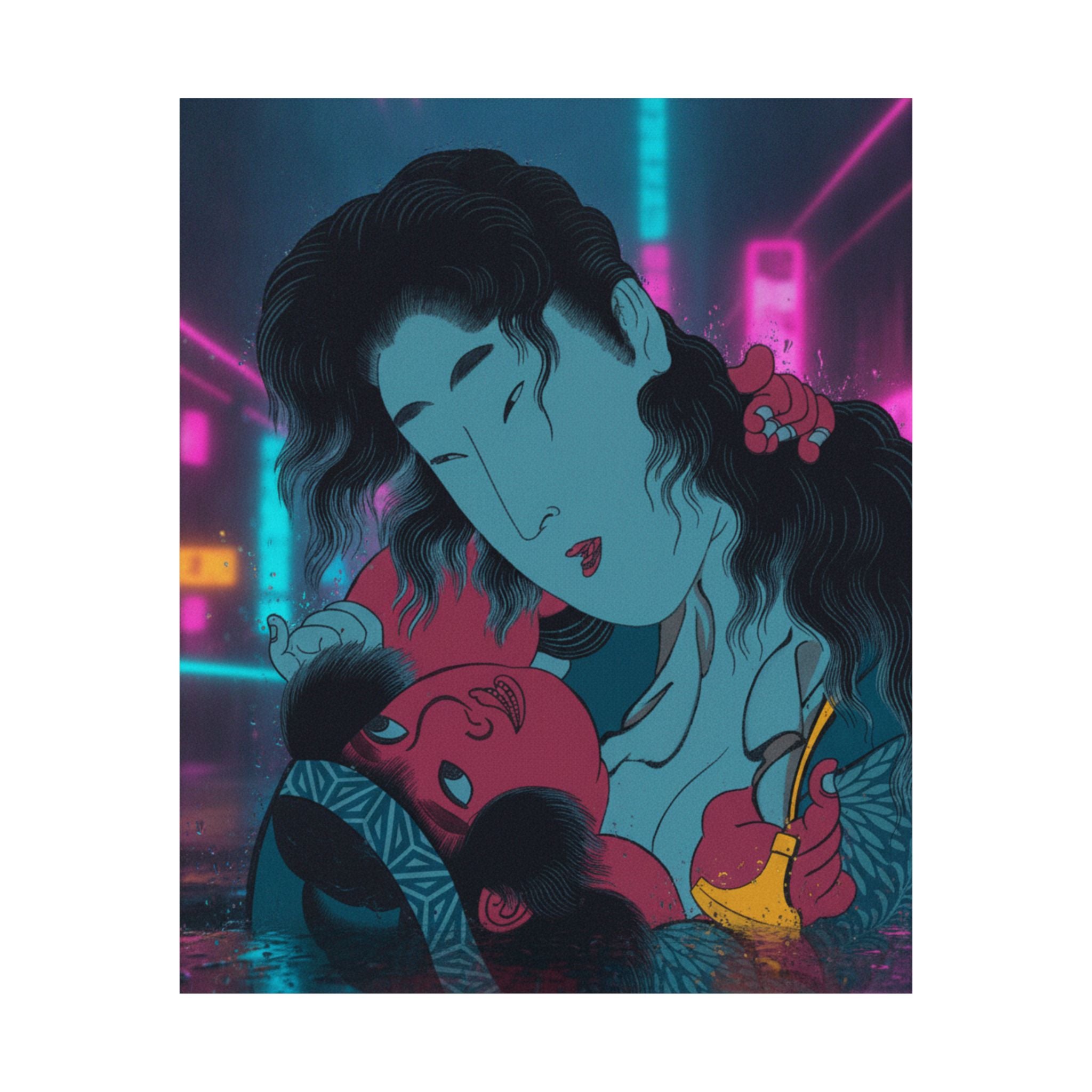 Neon Noir — Yamauba Playing With Kintarō — Matte Poster