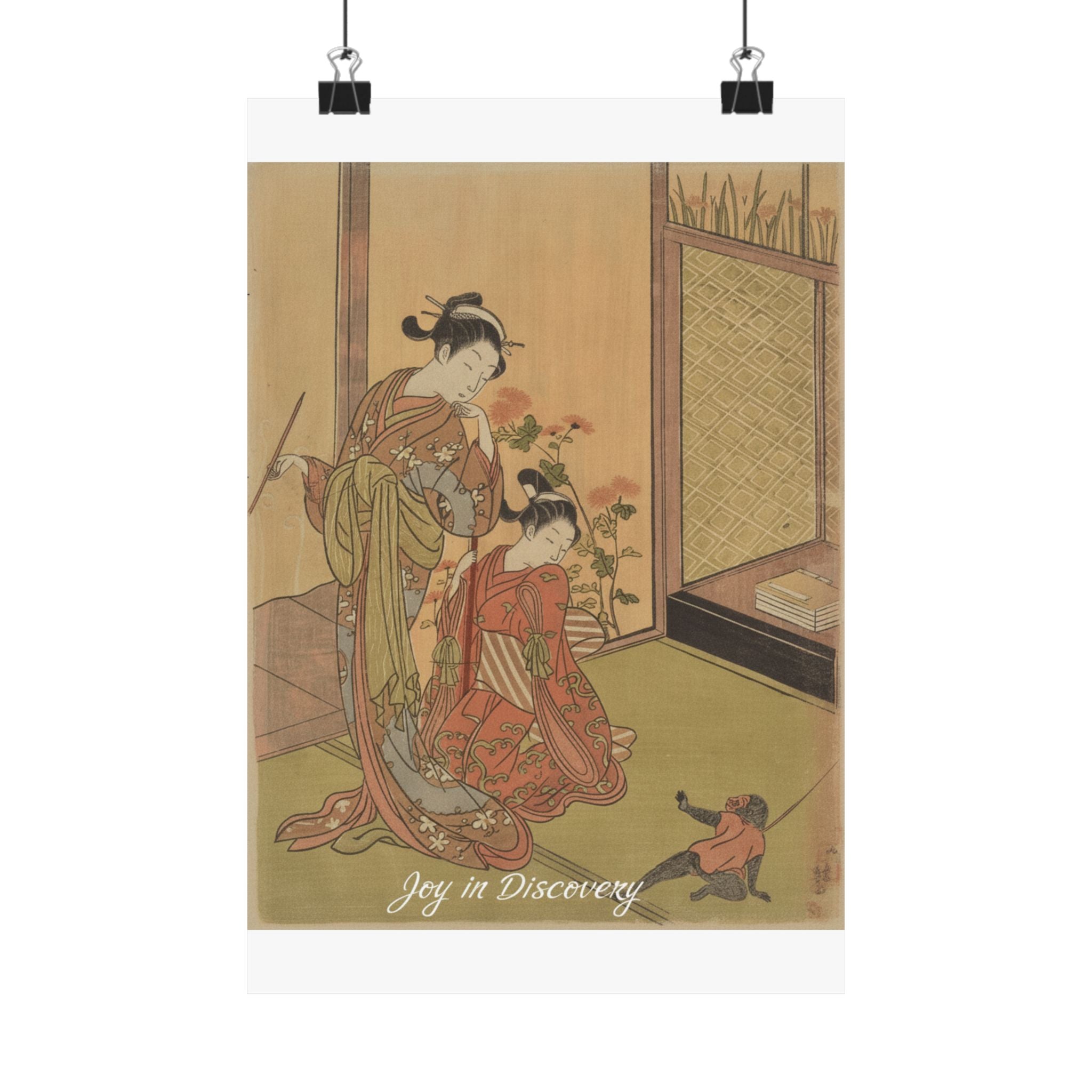 Affirmation — Two Girls Looking At A Monkey On A Leash — Matte Poster