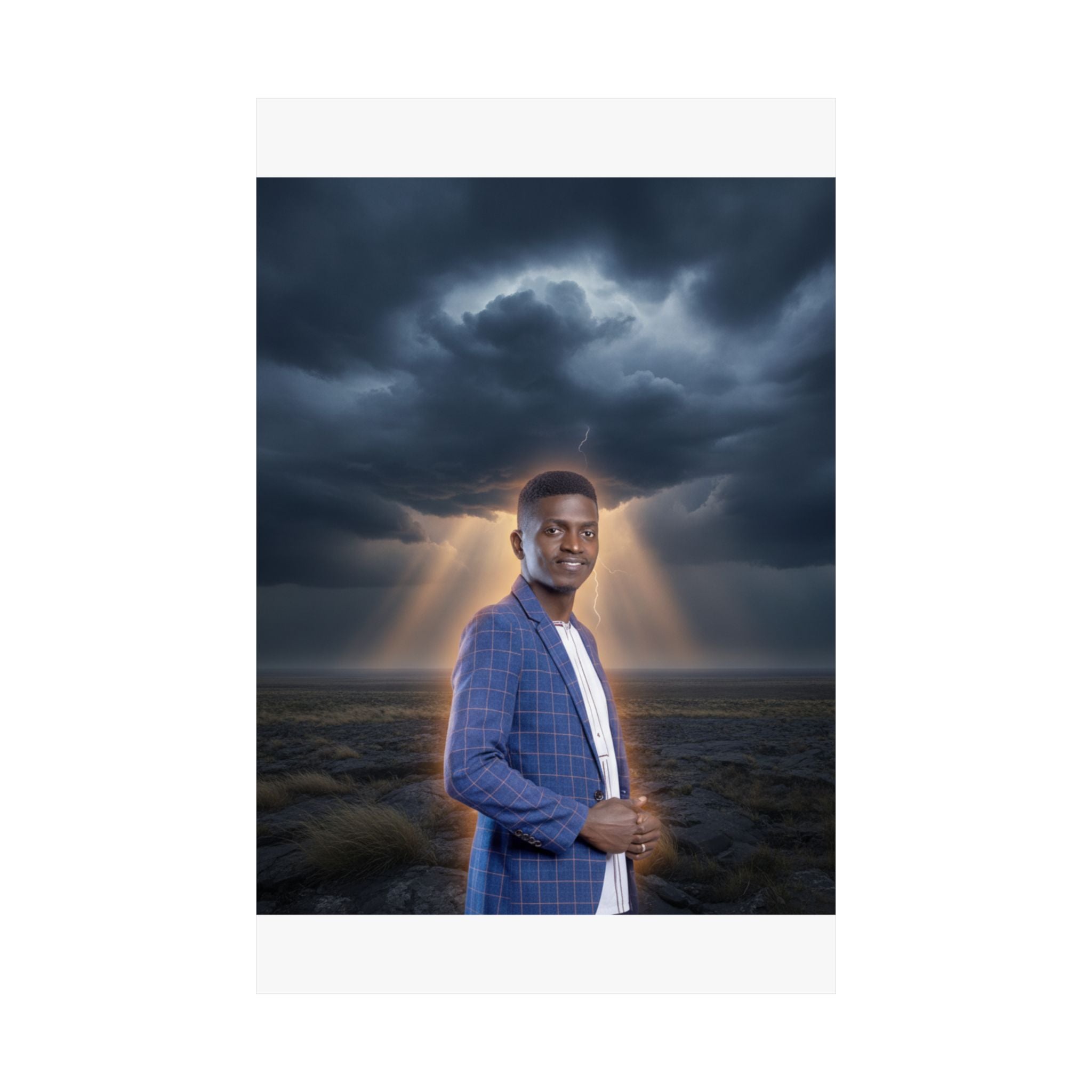 Smiling Man Blue Check Blazer Storm Sunrays Matte Poster