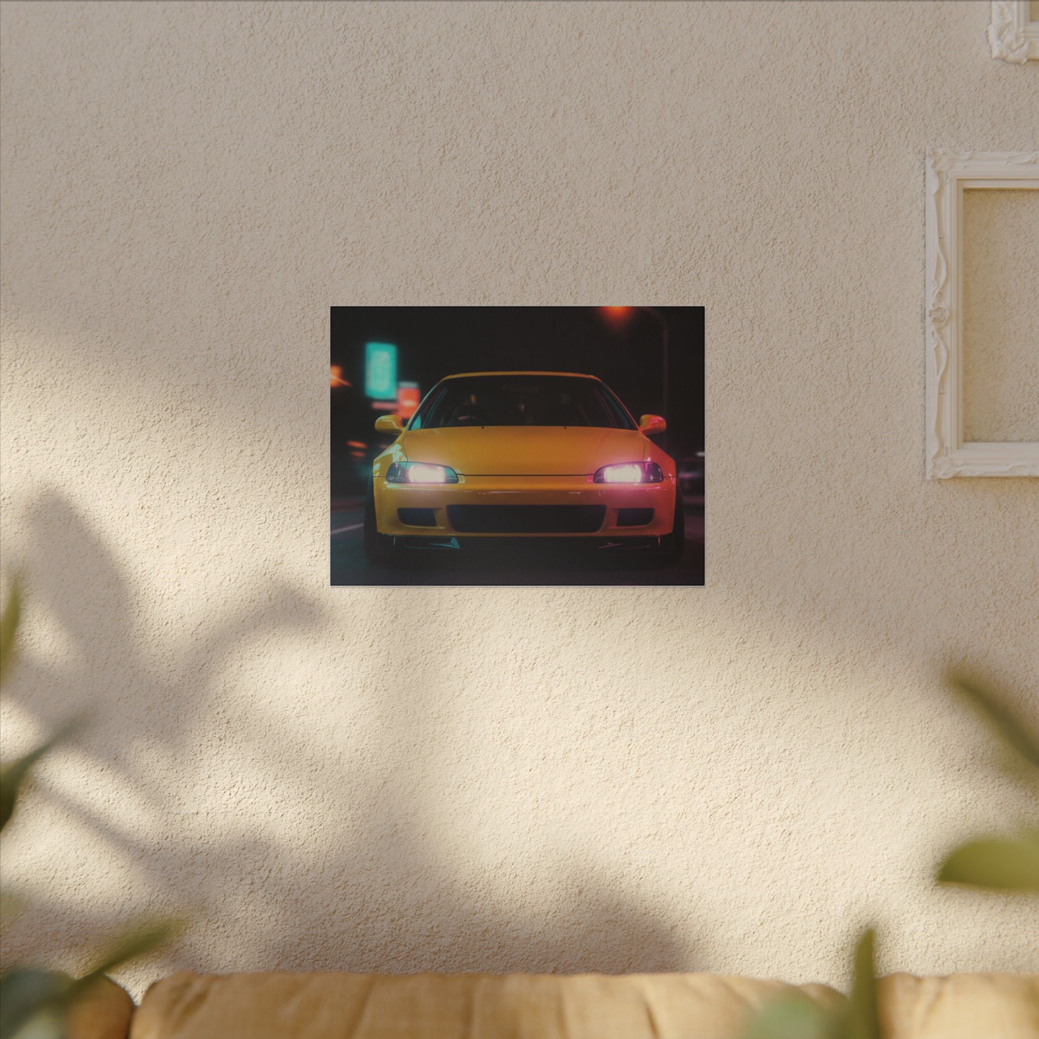 Neon Night JDM Yellow Coupe Street Matte Canvas