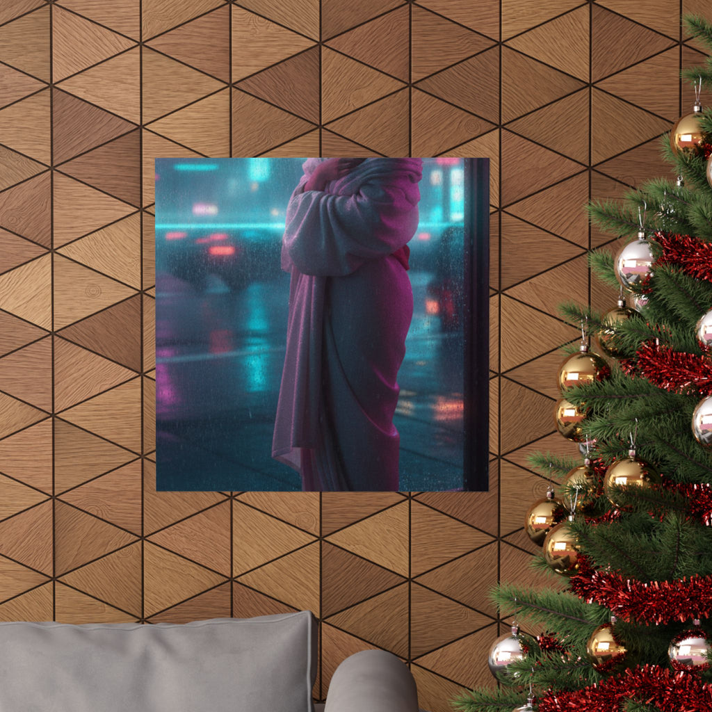 Neon Noir — Girl Drying Herself After Her Bath — Matte Poster
