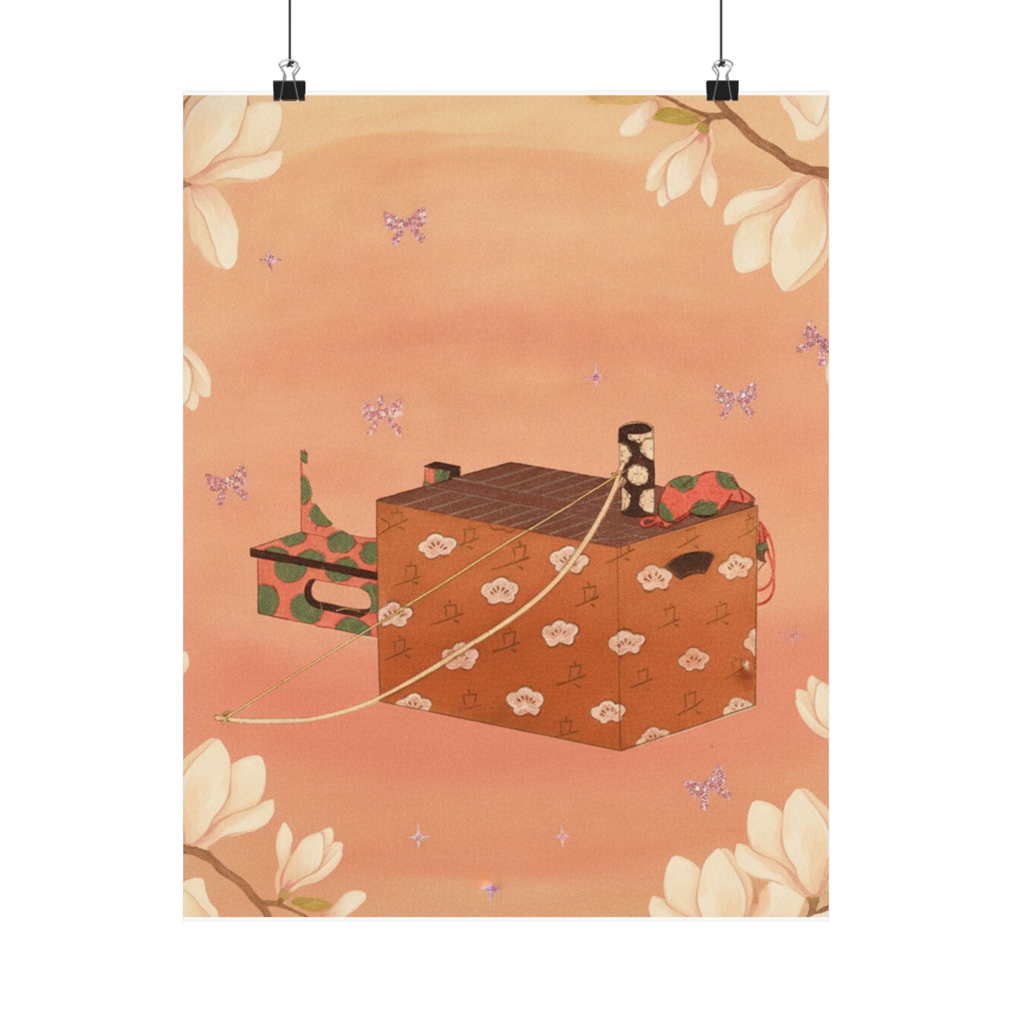 Southern Sunset — Box For Sugoroku Game (A Kind Of Backgammon), Bow And Drum — Matte Poster