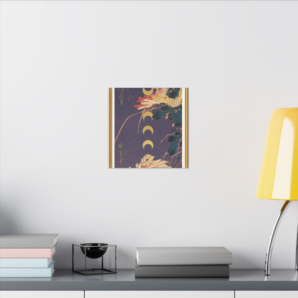Chrysanthemum and Gold Moon Phases Woodblock Matte Canvas