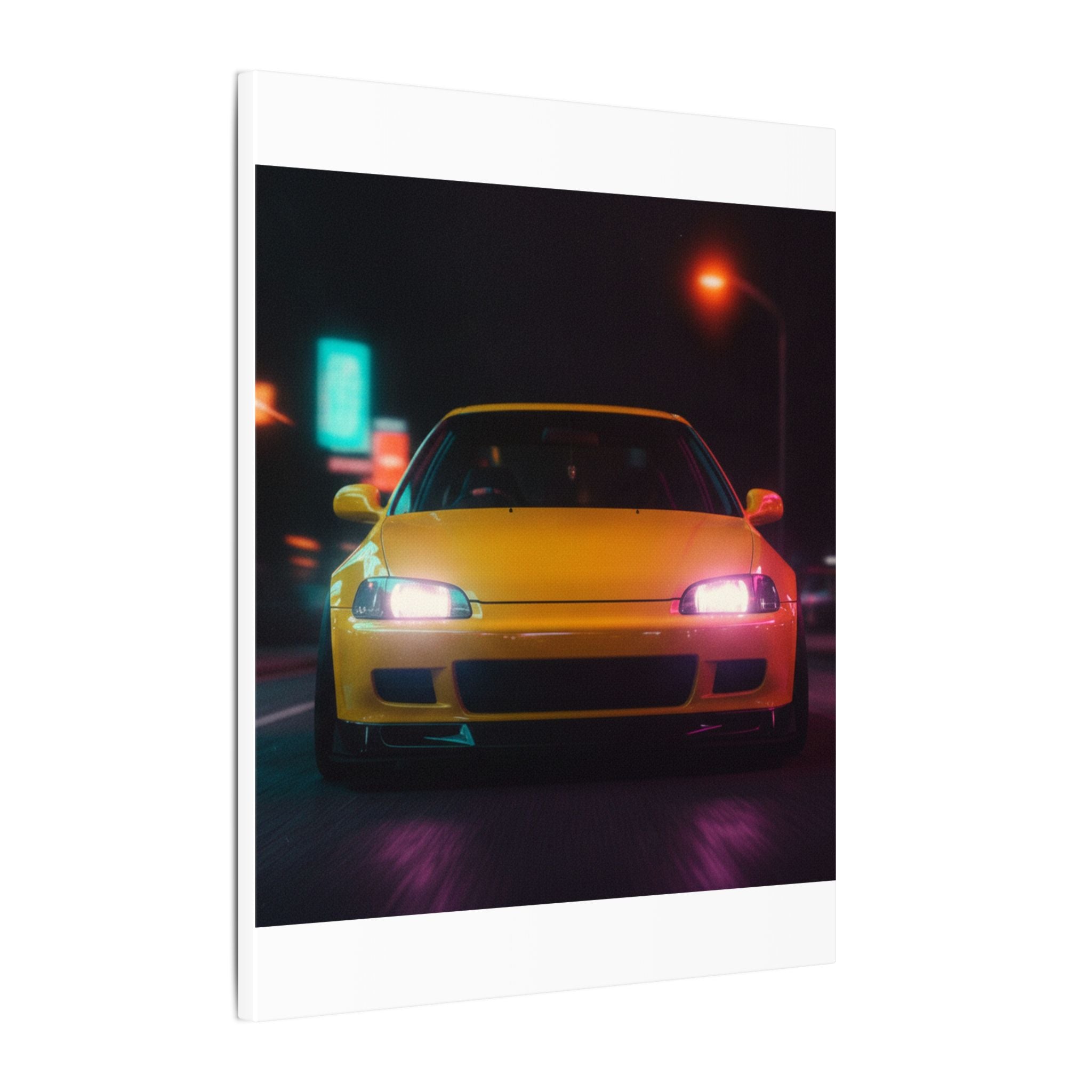 Neon Night JDM Yellow Coupe Street Matte Canvas