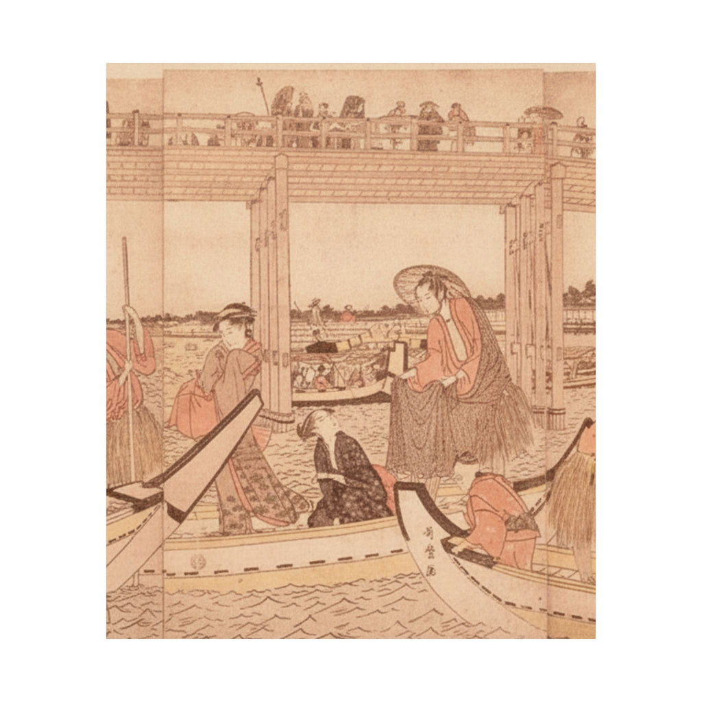 Southern Sunset — Fishing Boats With Nets Under Ryōgoku Bridge — Matte Poster