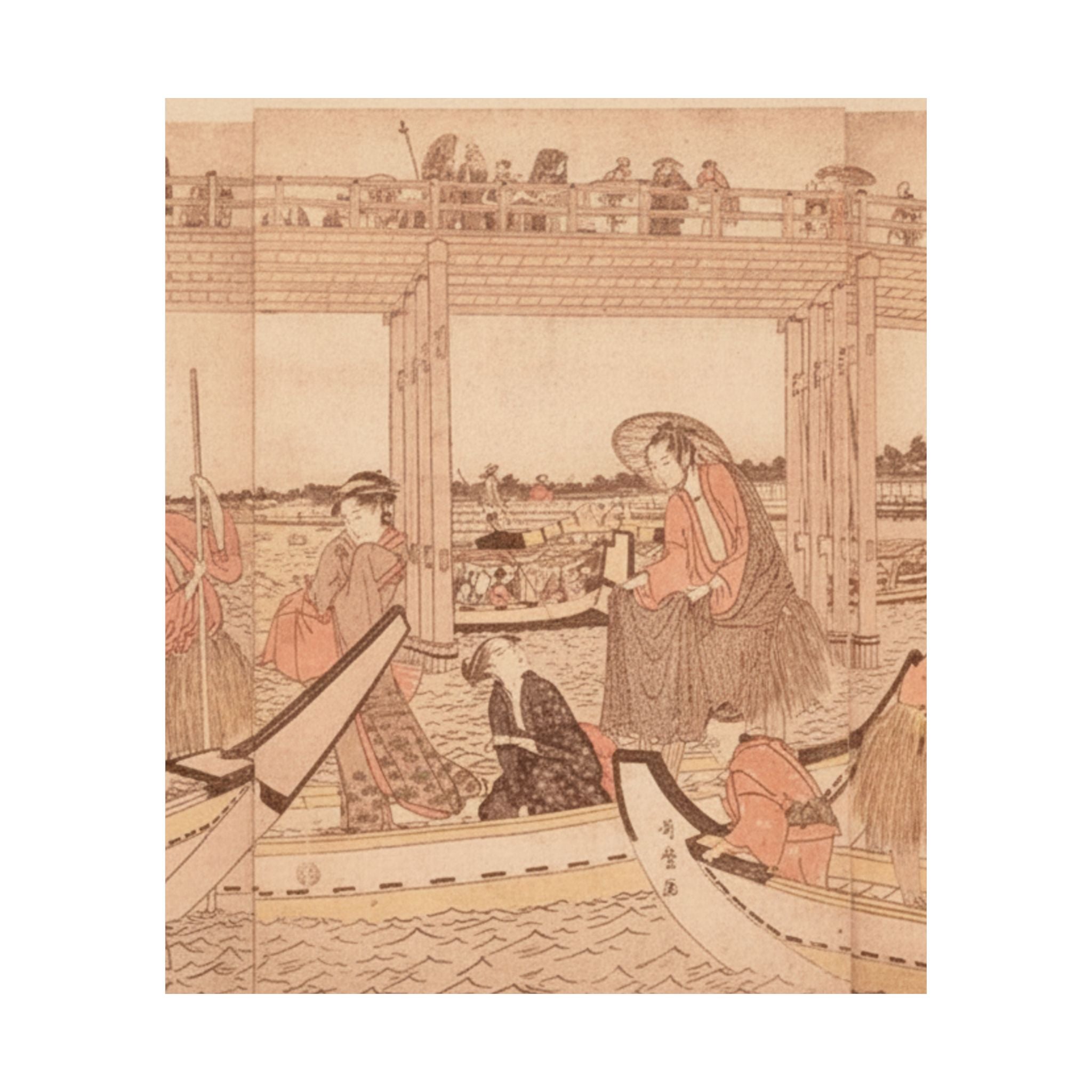 Southern Sunset — Fishing Boats With Nets Under Ryōgoku Bridge — Matte Poster