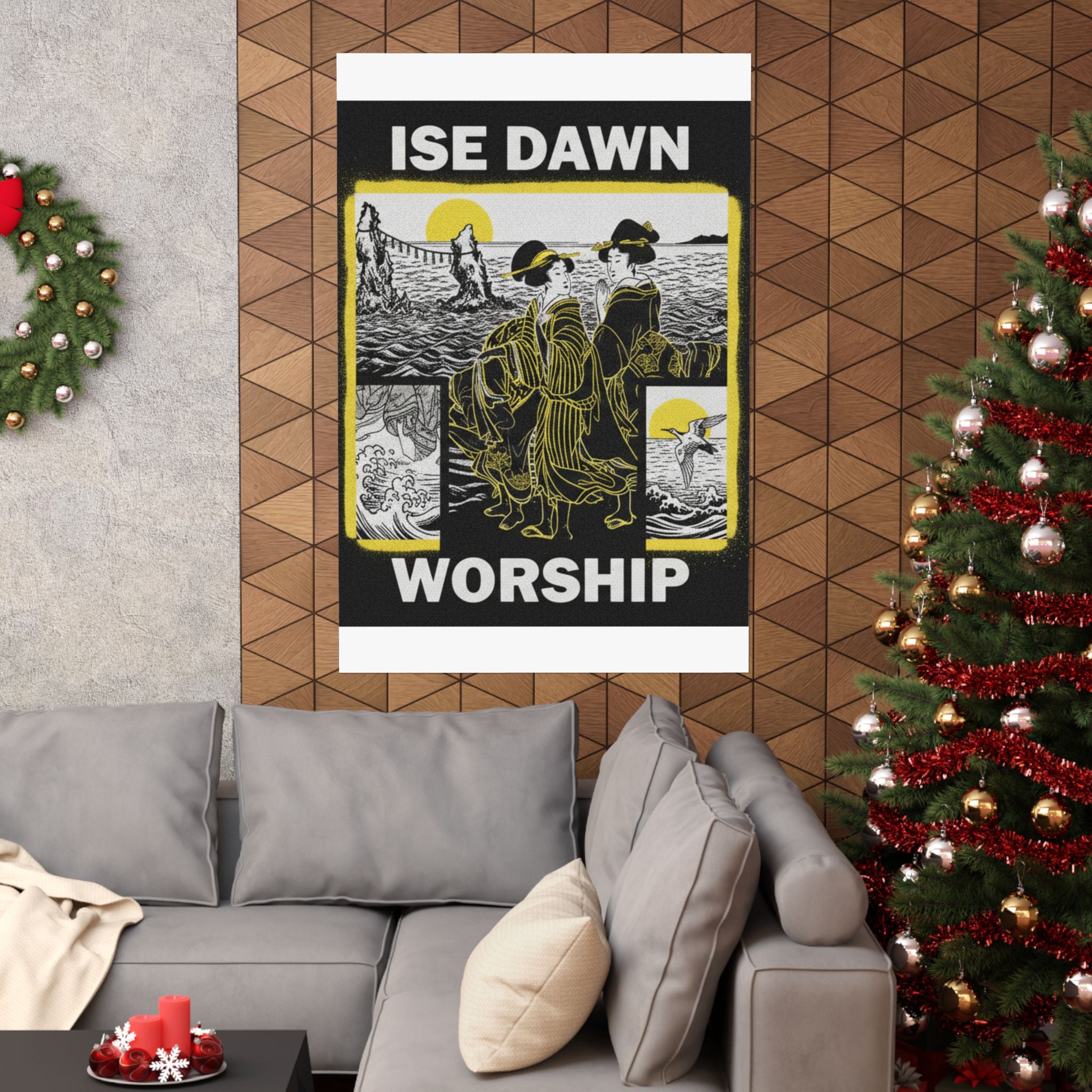 Streetwear Collage — Women Worshipping The Rising Sun Between The Twin Rocks At Ise — Matte Poster