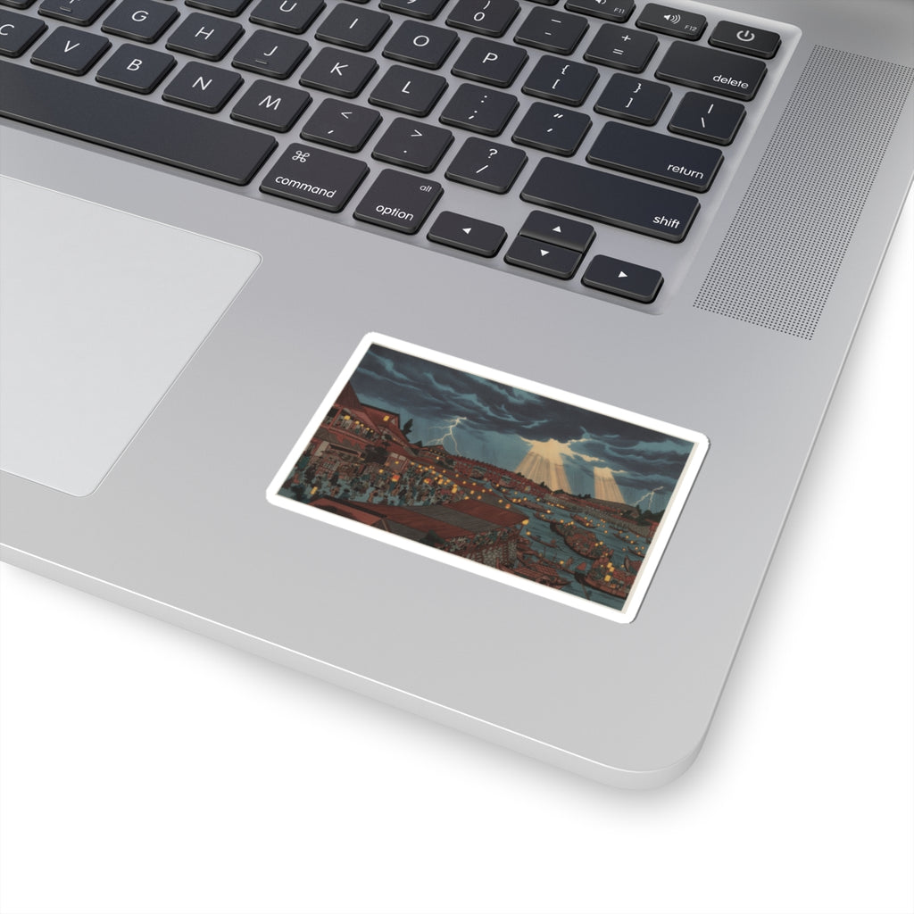 Dramatic Storm — Landscape; Showing Water Festival With Lanterns — Kiss-Cut Sticker