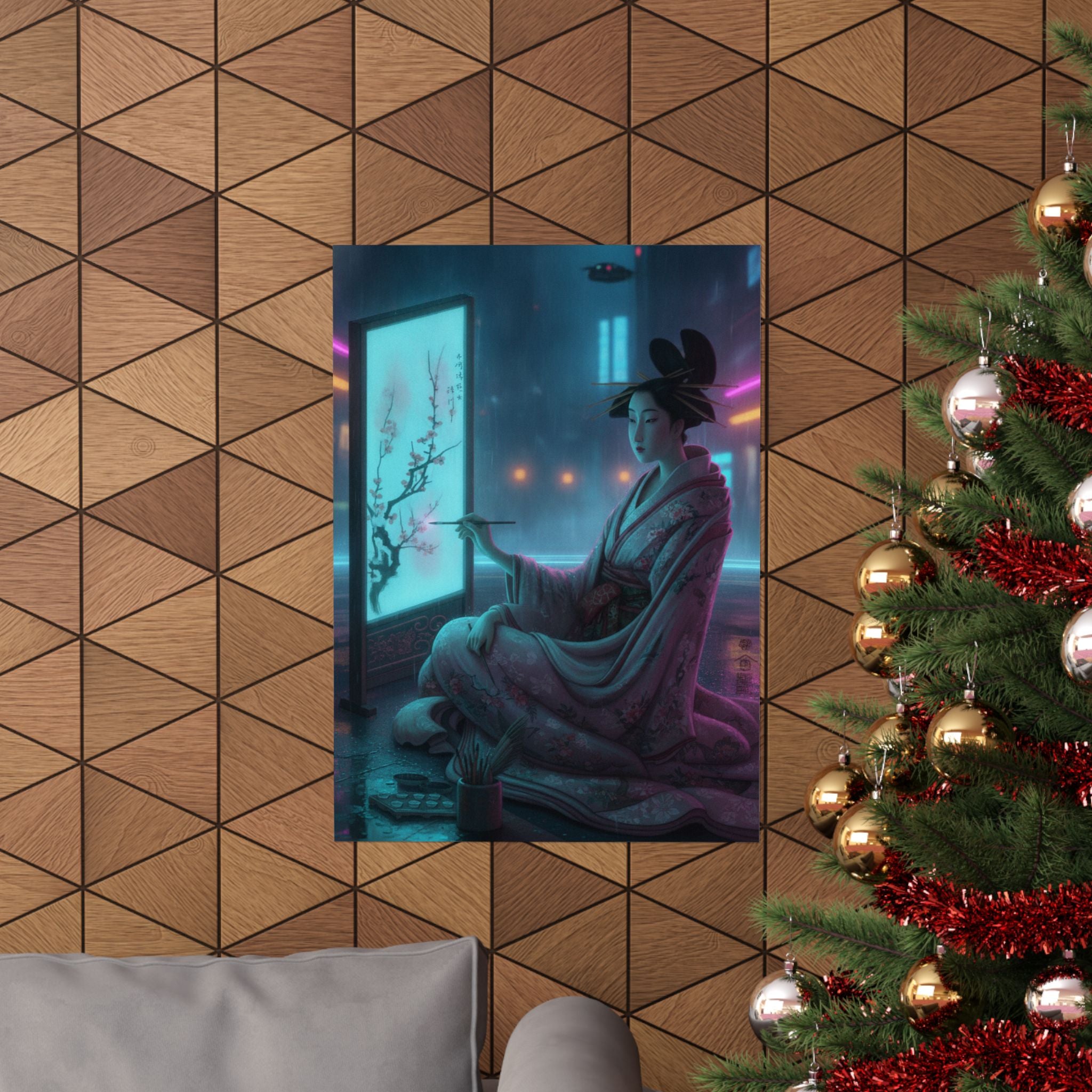 Neon Noir — Young Woman Painting A Screen — Matte Poster