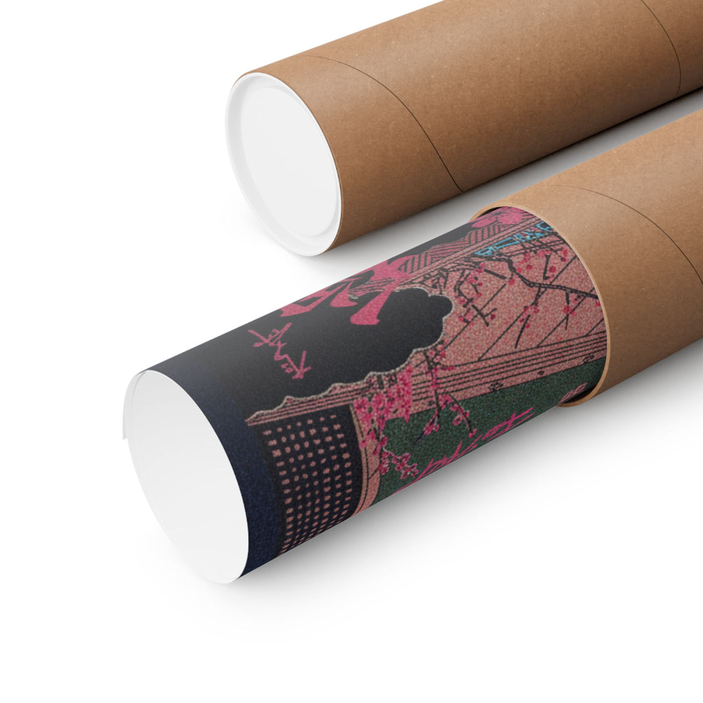 Japanese Street — Samurai Admiring Pine-Tree And Plum Blossoms — Matte Poster