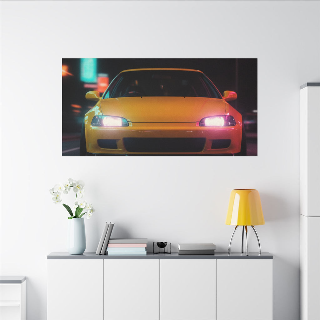 Neon Night JDM Yellow Coupe Street Matte Canvas
